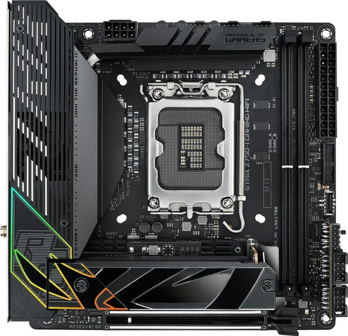 ASUS ROG STRIX Z790-I GAMING WIFI, AMD, LGA 1700, Intel® Celeron®, Intel® Core™ i3, Intel® Core™ i5, Intel® Core™ i7, Intel® Core™ i9,..., LGA 1700, DDR5-SDRAM, 64 GB