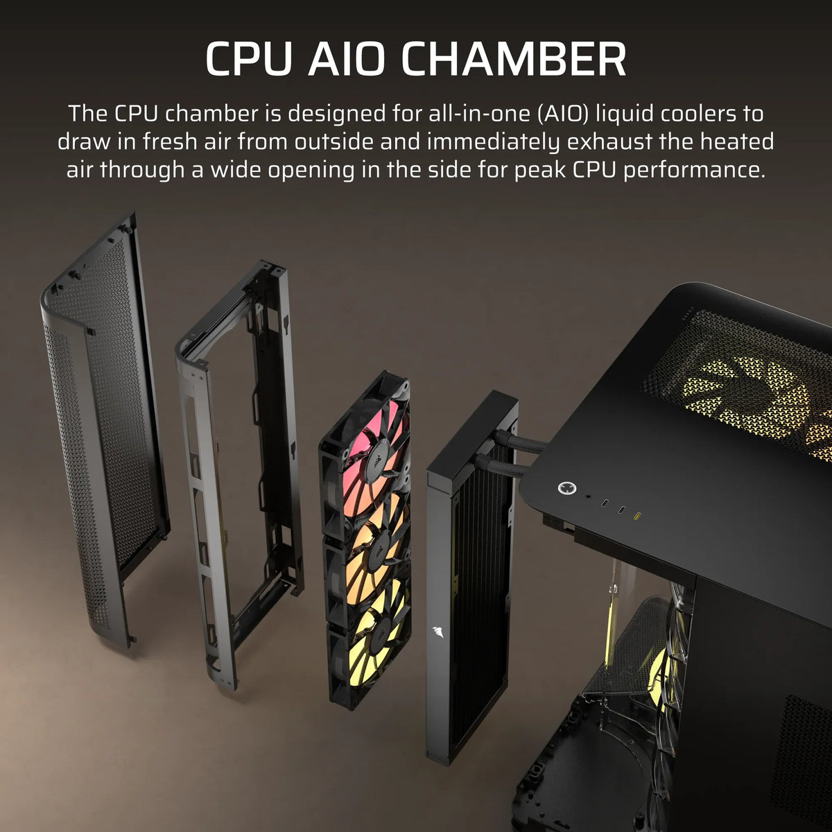 AIR 5400 RS-R ARGB Triple Chamber Mid-Tower PC Case ; 3x Fans Included; 2x 2.5'' ; 1x 3.5'' Black