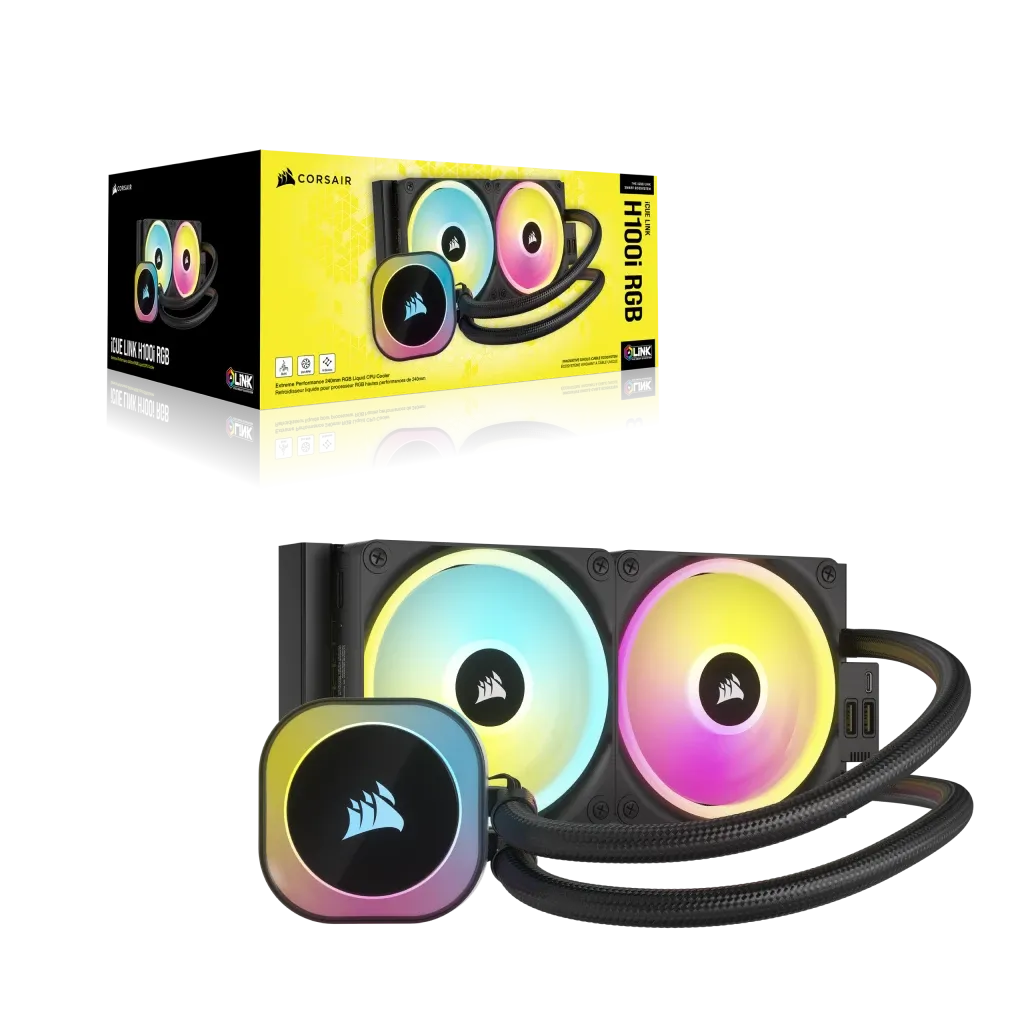 Corsair H100I, Liquid cooling kit, 12 cm, 480 RPM, 2400 RPM, 63.1 cfm, Black