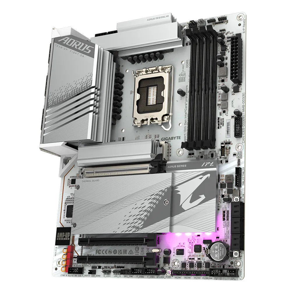 Gigabyte Z790 AORUS ELITE AX ICE Motherboard - Supports Intel Core 13th CPUs, 16+1+2 Phases Digital VRM, up to 7600MHz DDR5, 4xPCIe 4.0 M.2, Wi-Fi 6E, 2.5GbE LAN , USB 3.2 Gen 2, Intel, LGA 1700, Intel® Celeron®, Intel® Core™ i3, Intel® Core™ i5, Intel® Core™ i7, Intel® Core™ i9,..., LGA 1700, 192 GB, DDR5-SDRAM