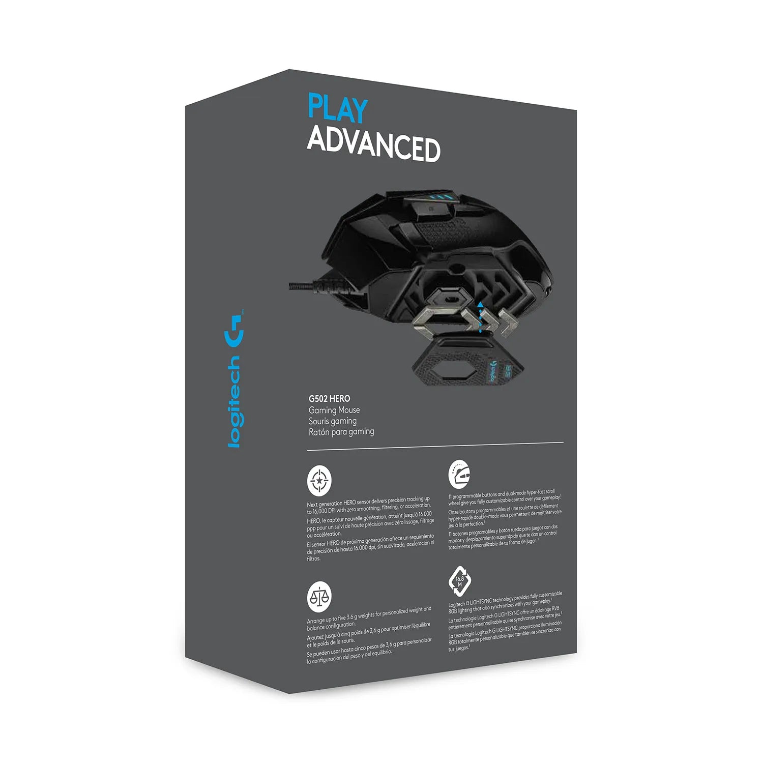 Logitech G G502 HERO High Performance Gaming Mouse, Right-hand, Optical, USB Type-A, 16000 DPI, 1 ms, Black