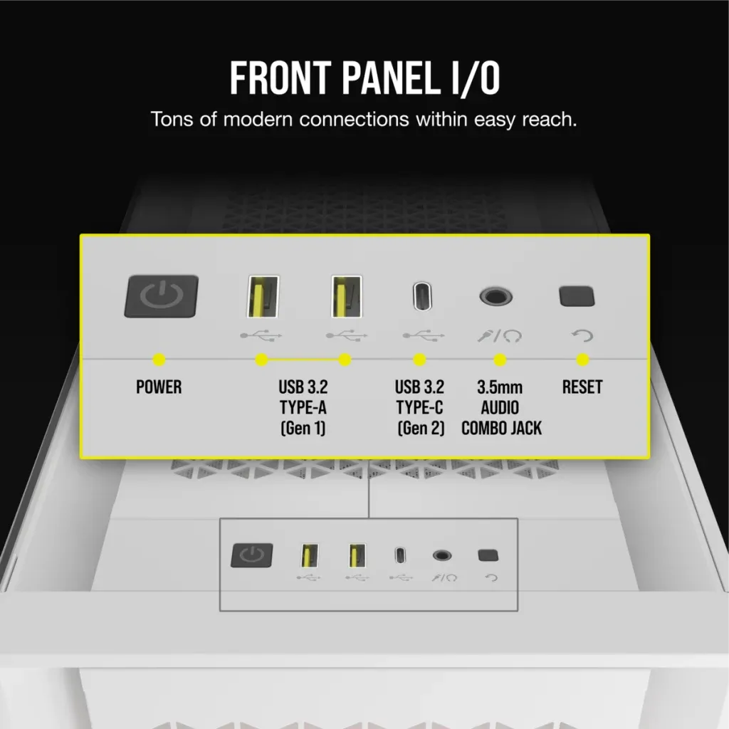 Corsair iCUE 5000D RGB Airflow, Midi Tower, PC, White, ATX, EATX, micro ATX, Mini-ITX, Plastic, Steel, Tempered glass, Gaming
