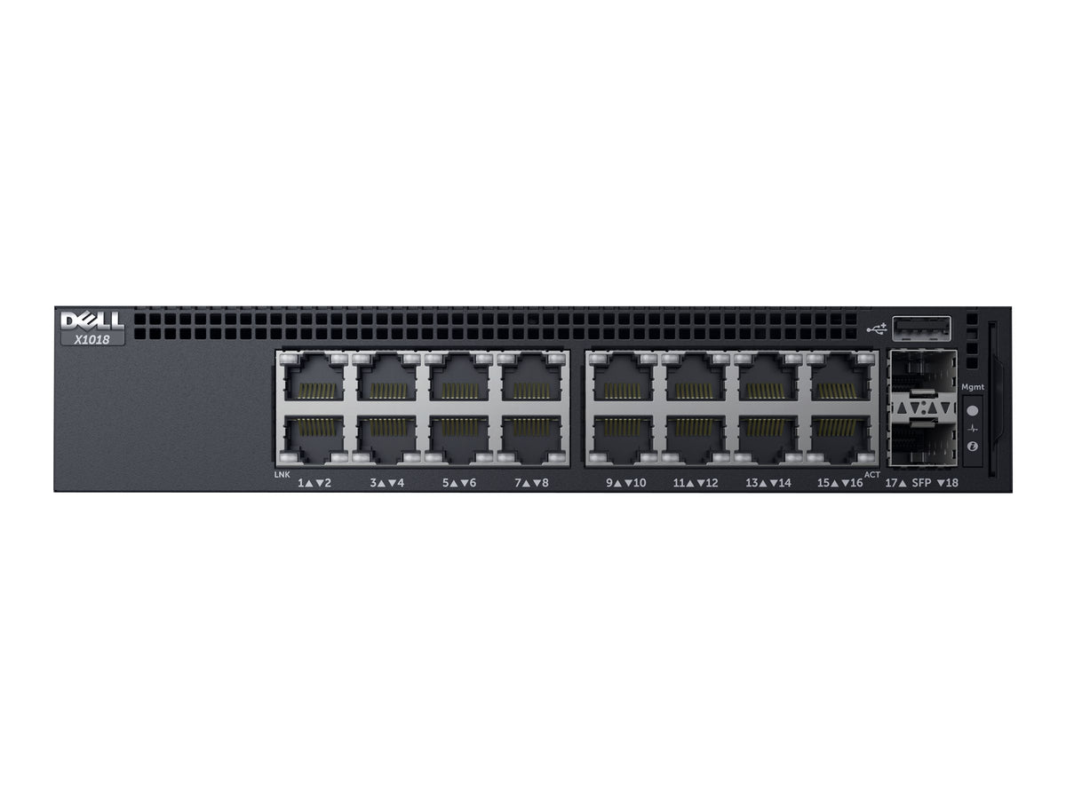 Dell Networking X1018 Smart Web Managed Switch/ 16x 1GbE and 2x 1GbE SFP ports Lifetime Limited Hardware Warranty Minimum Warranty ( add 575 BBEE to make the switch rackmountable )