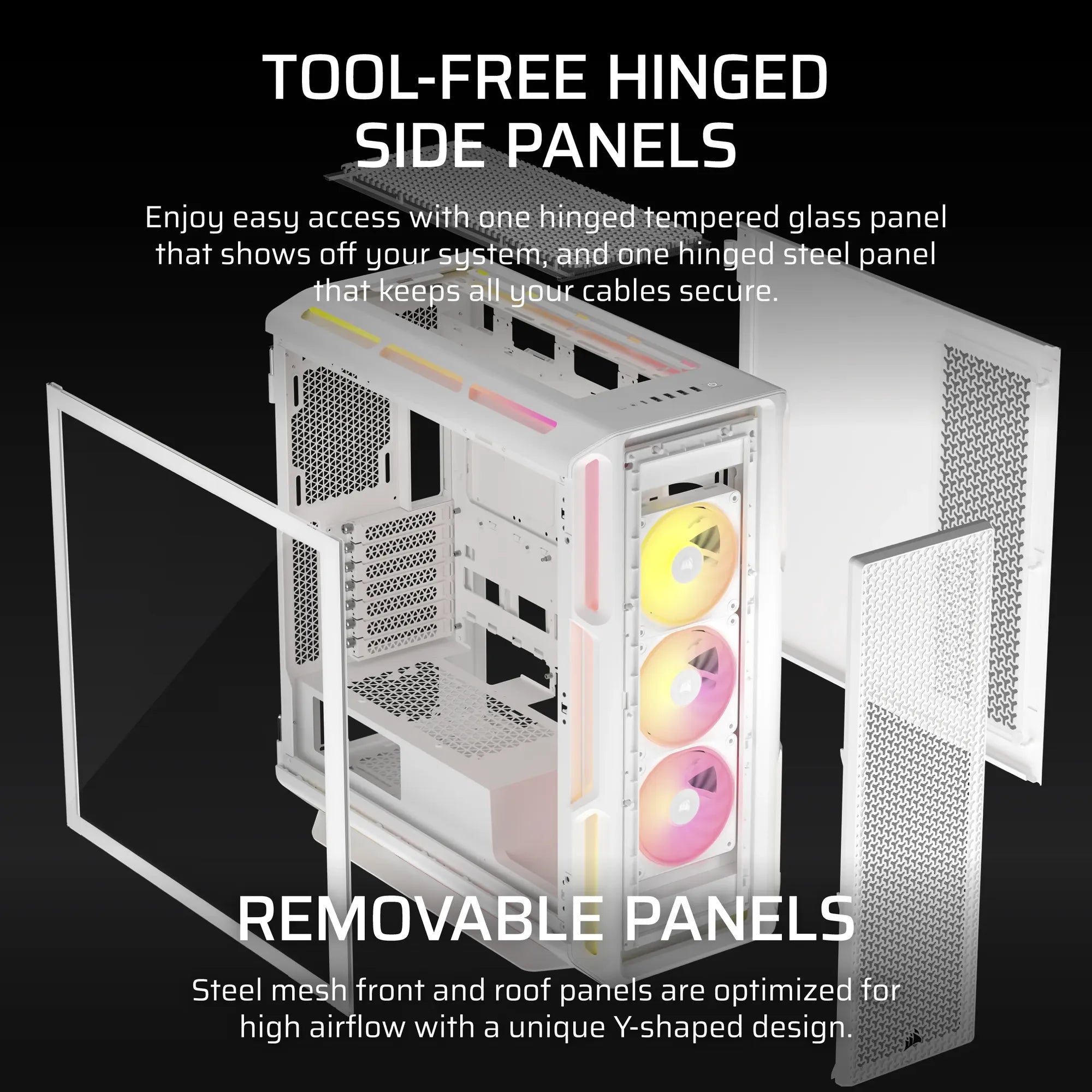 Corsair iCUE LINK 5000T LX RGB, Midi Tower, PC, White, ATX, EATX, micro ATX, Mini-ITX, Plastic, Steel, Tempered glass, Gaming