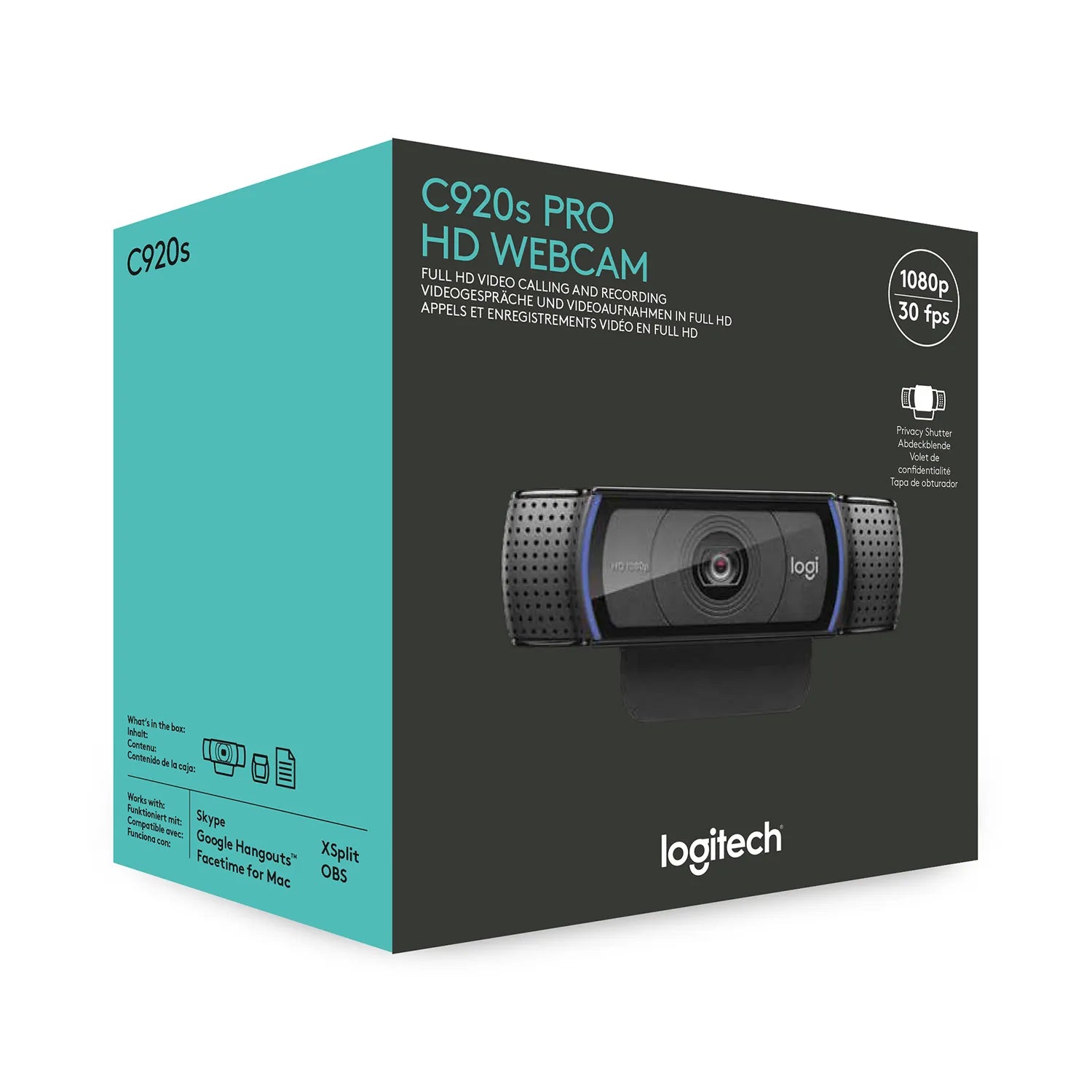 Logitech HD Pro Webcam C920, 1920 x 1080 pixels, Full HD, 30 fps, 720p, 1080p, Privacy cover, 78°