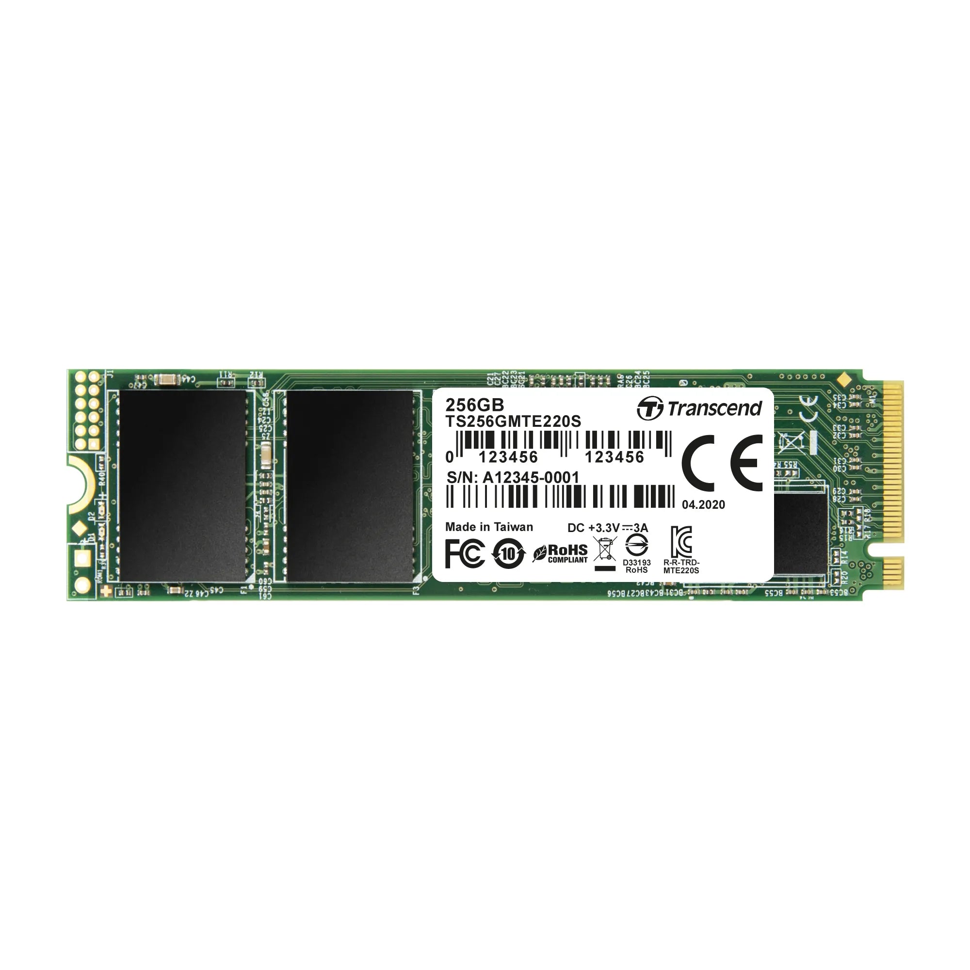 Transcend PCIe SSD 220S 256GB, 256 GB, M.2, 3300 MB/s