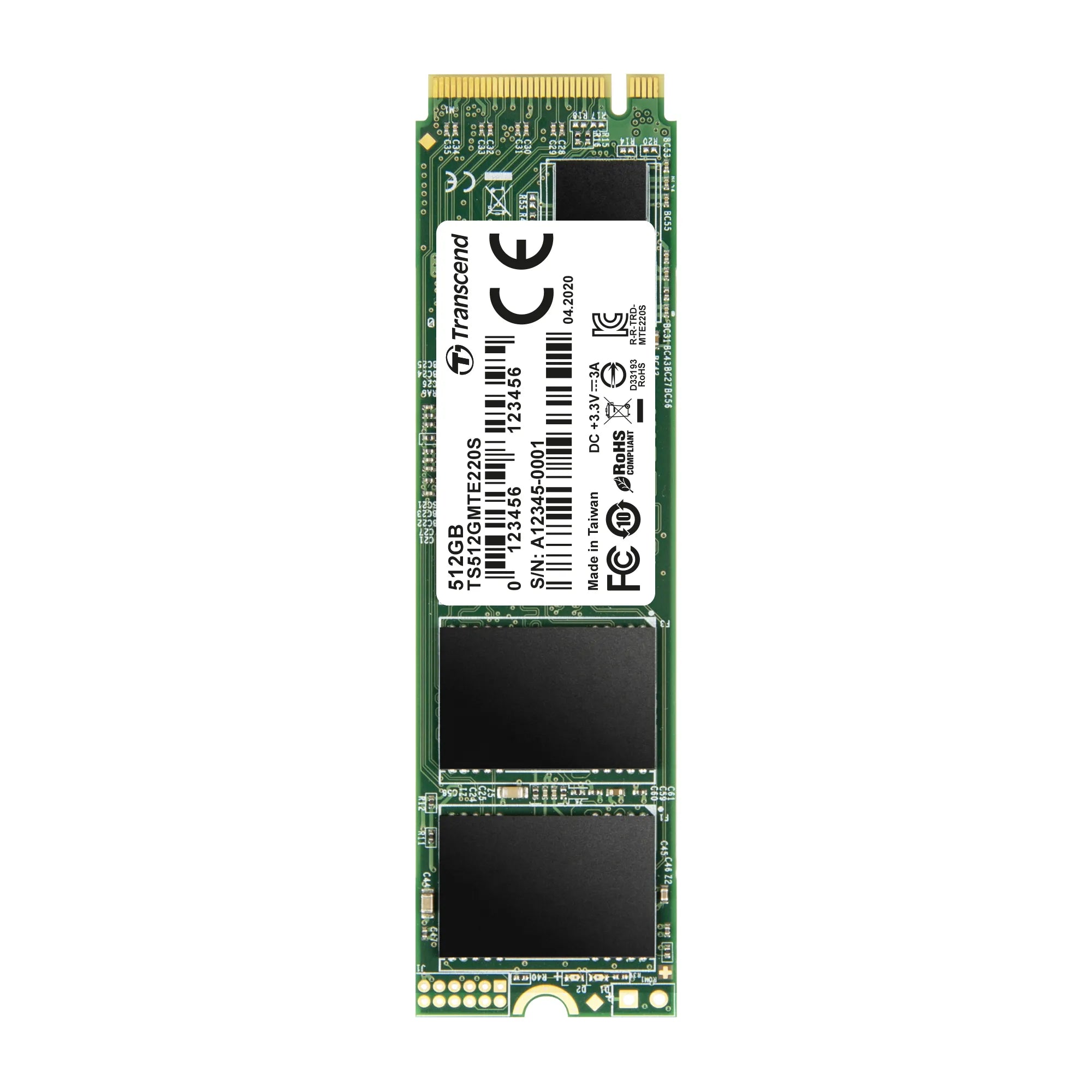 Transcend PCIe SSD 220S 512GB, 512 GB, M.2, 3300 MB/s