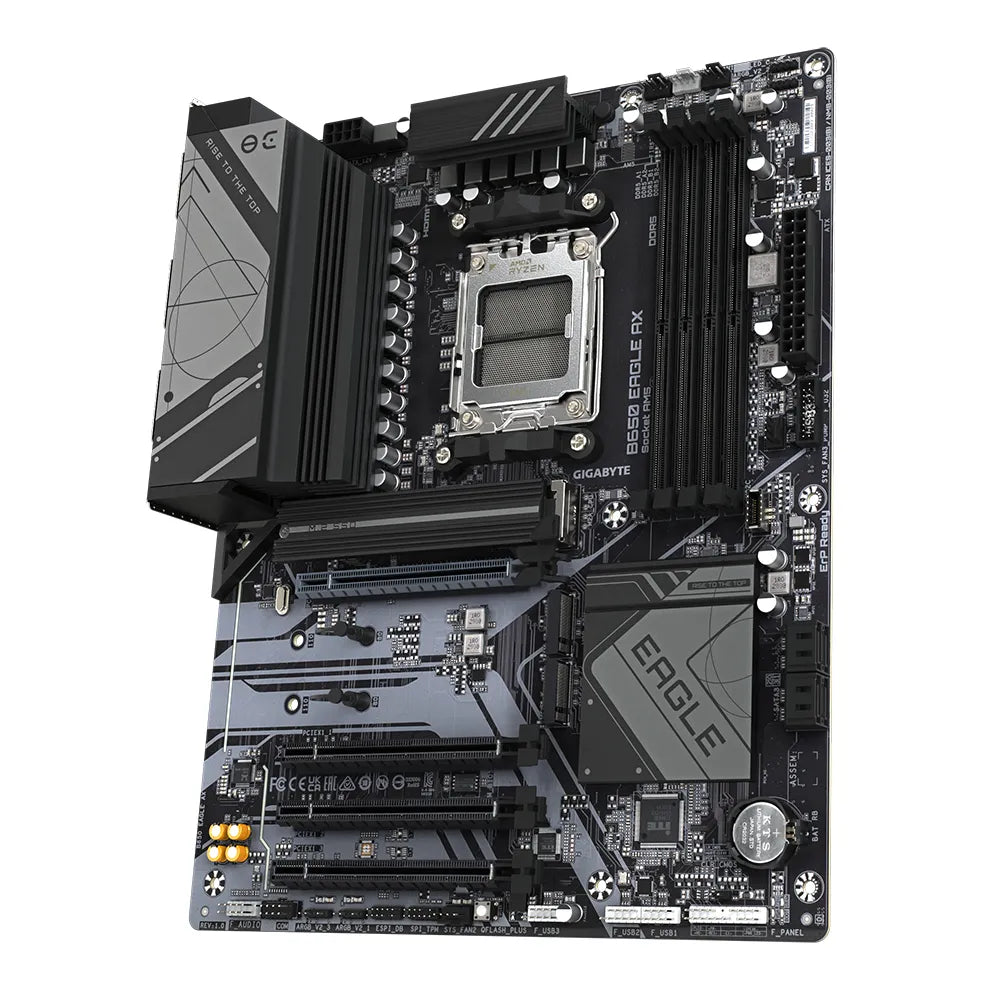 Gigabyte B650 EAGLE AX Motherboard - Supports AMD Ryzen 7000 CPUs, 12+2+2 Phases Digital VRM, up to 7600MHz DDR5 (OC), 1xPCIe 5.0 + 2xPCIe 4.0 M.2, Wi-Fi 6E 802.11ax, GbE LAN, USB 3.2 Gen2, AMD, Socket AM5, AMD Ryzen™ 5, AMD Ryzen 7 7th Gen, AMD Ryzen 9 7th Gen, Socket AM5, 192 GB, DDR5-SDRAM