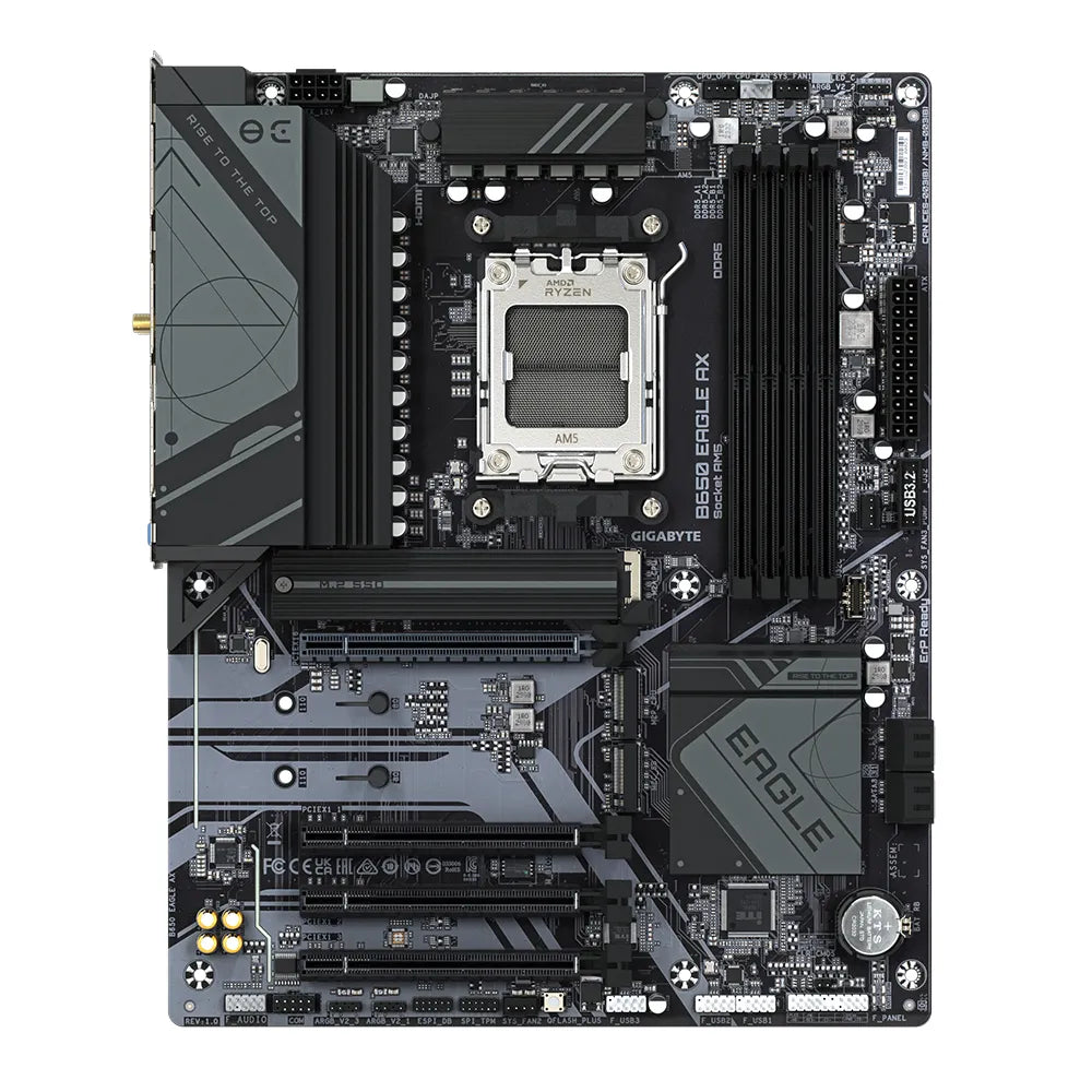 Gigabyte B650 EAGLE AX Motherboard - Supports AMD Ryzen 7000 CPUs, 12+2+2 Phases Digital VRM, up to 7600MHz DDR5 (OC), 1xPCIe 5.0 + 2xPCIe 4.0 M.2, Wi-Fi 6E 802.11ax, GbE LAN, USB 3.2 Gen2, AMD, Socket AM5, AMD Ryzen™ 5, AMD Ryzen 7 7th Gen, AMD Ryzen 9 7th Gen, Socket AM5, 192 GB, DDR5-SDRAM