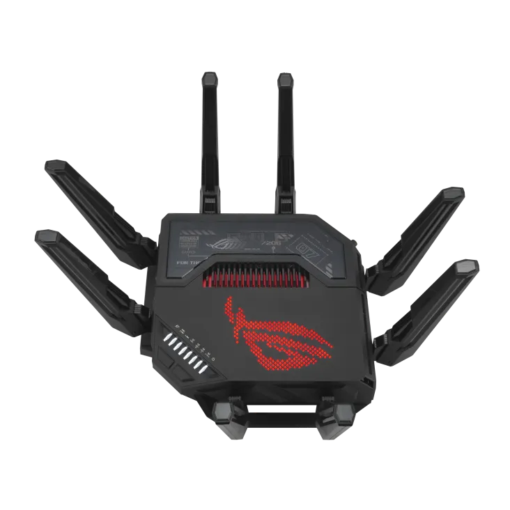 ASUS ROG Rapture GT-BE98, Wi-Fi 7 (802.11be), Quad-band (2.4 GHz / 5 GHz-1 / 5 GHz-2 / 6 GHz), Ethernet LAN, Black, Tabletop router