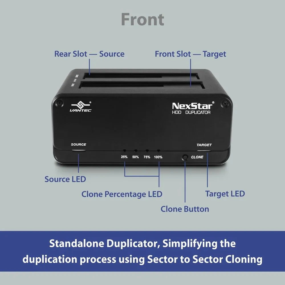 Vantec NexStar JX, HDD, SSD, Serial ATA, Serial ATA II, Serial ATA III, 2.5,3.5", 20 TB, USB 3.2 Gen 1 (3.1 Gen 1) Type-B, Black