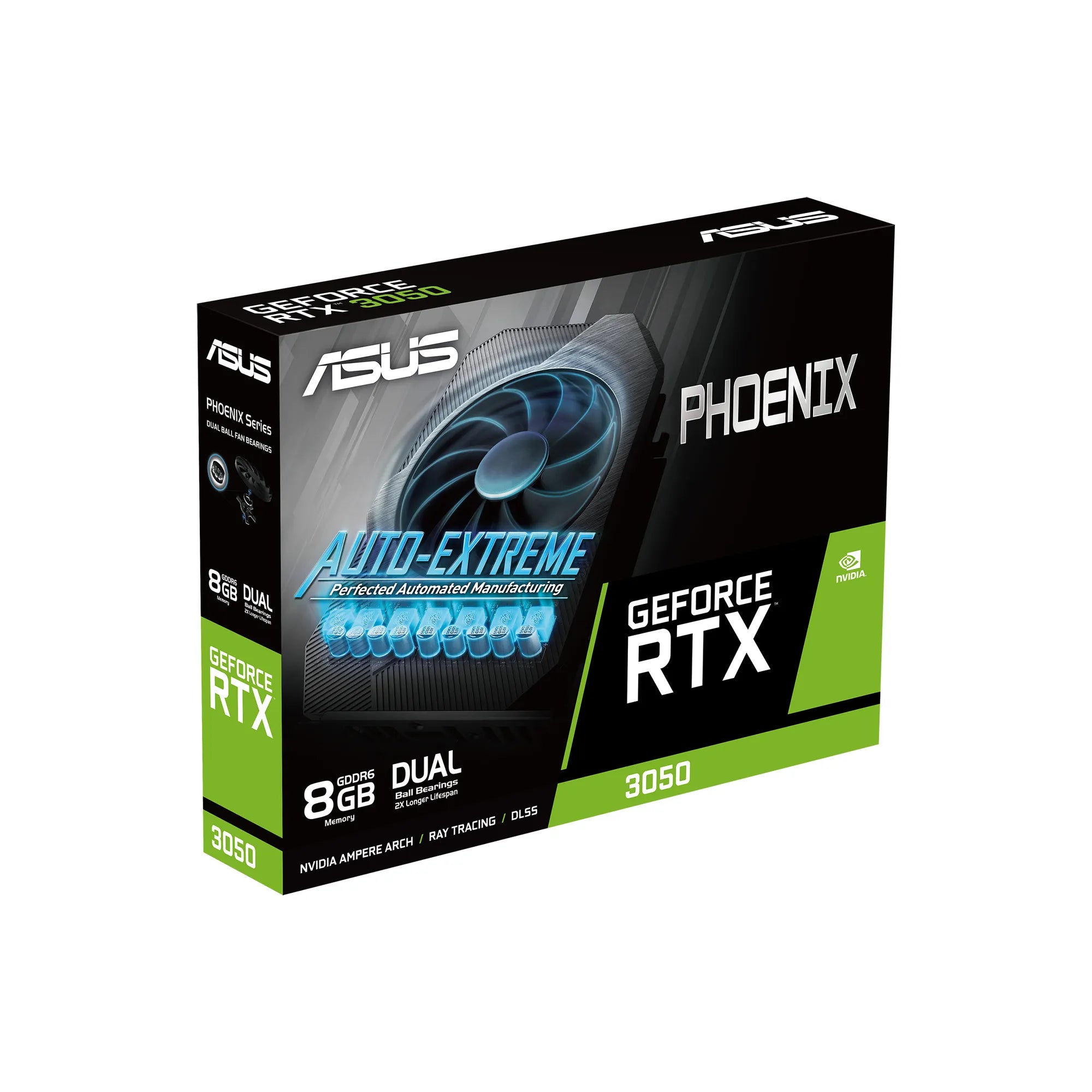 ASUS Phoenix PH-RTX3050-8G-V2, GeForce RTX 3050, 8 GB, GDDR6, 128 bit, 7680 x 4320 pixels, PCI Express 4.0