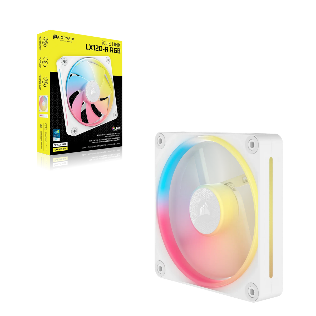 CORSAIR LX-R RGB Series; iCUE LINK LX120-R RGB White; 120mm RGB Fan; Single Fan.