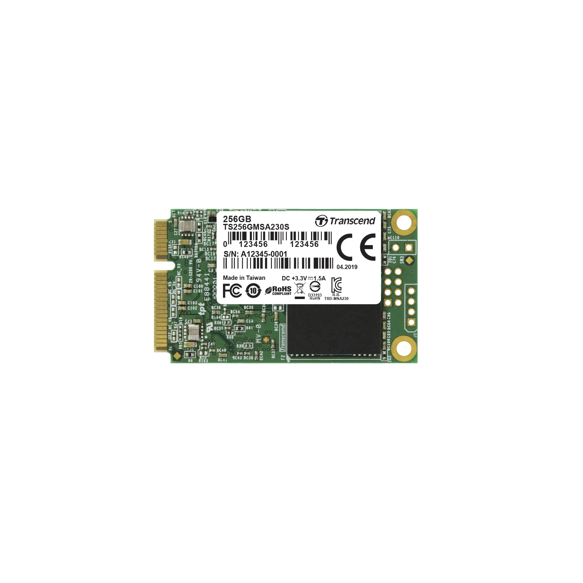 Transcend mSATA SSD 230S 256GB, 256 GB, mSATA, 530 MB/s, 6 Gbit/s