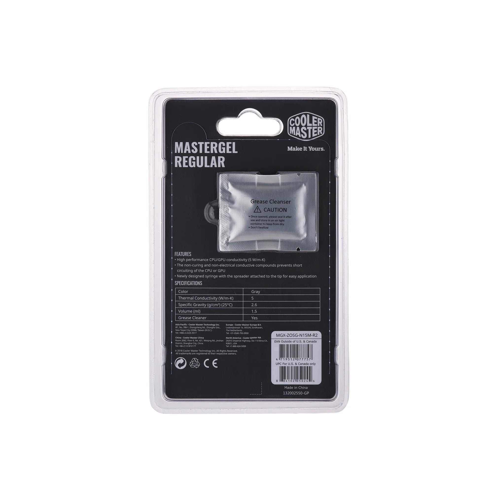 Cooler Master MasterGel Regular, 5 W/m·K, 2.5 g/cm³, Grey, 1.5 ml, Blister