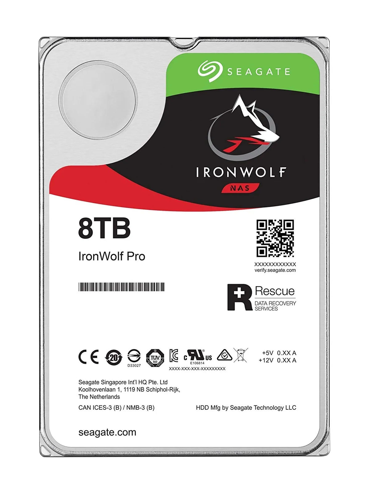 Seagate Ironwolf 8TB 3.5'' HDD NAS Drives; SATA 6GB/s Interface; 1-8 Bays Supported; MUT: 180TB/Year; RV: Yes; Dual Plane Balanc