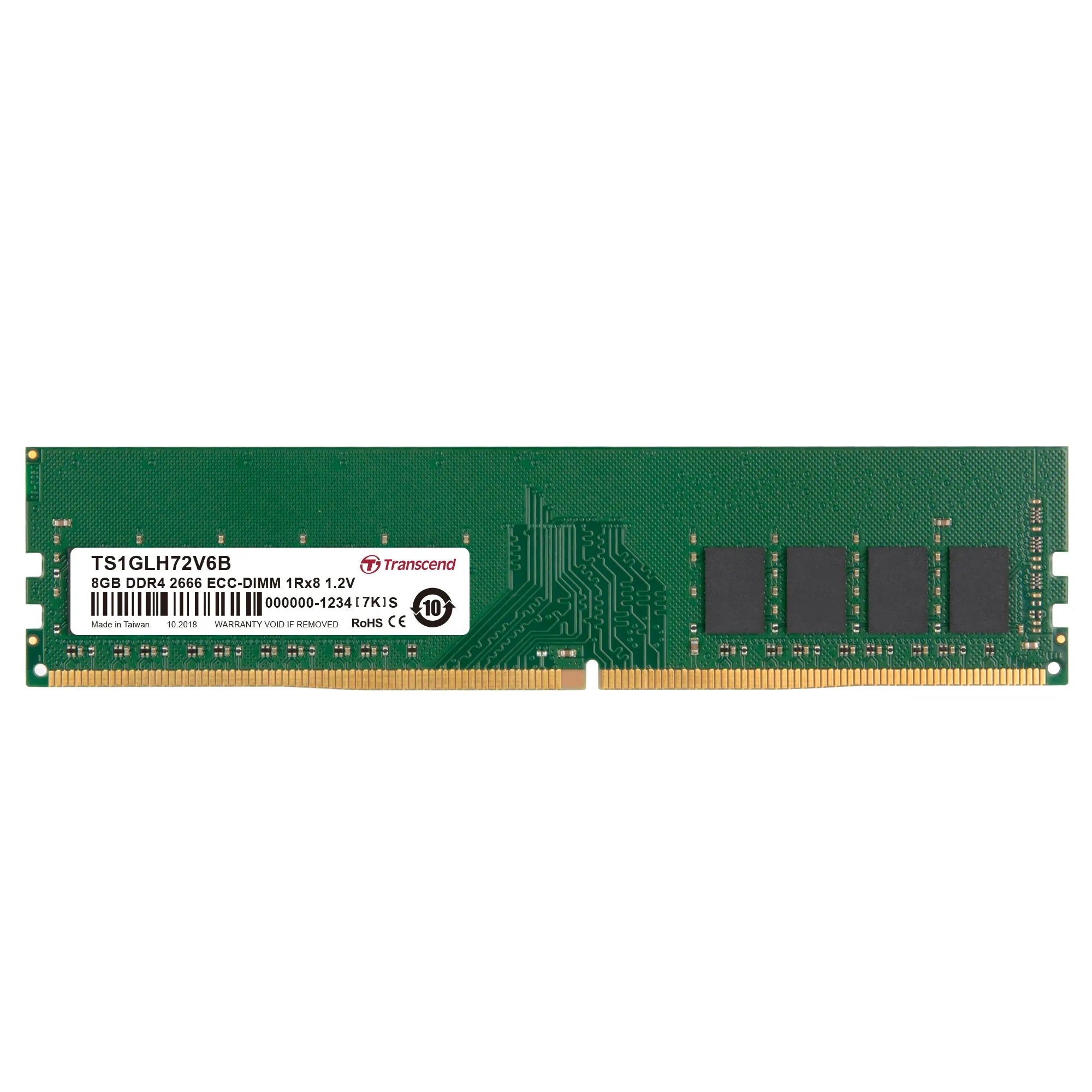 Transcend DDR4-2666 ECC Long-DIMM 8GB, 8 GB, 1 x 8 GB, DDR4, 2666 MHz, 288-pin DIMM