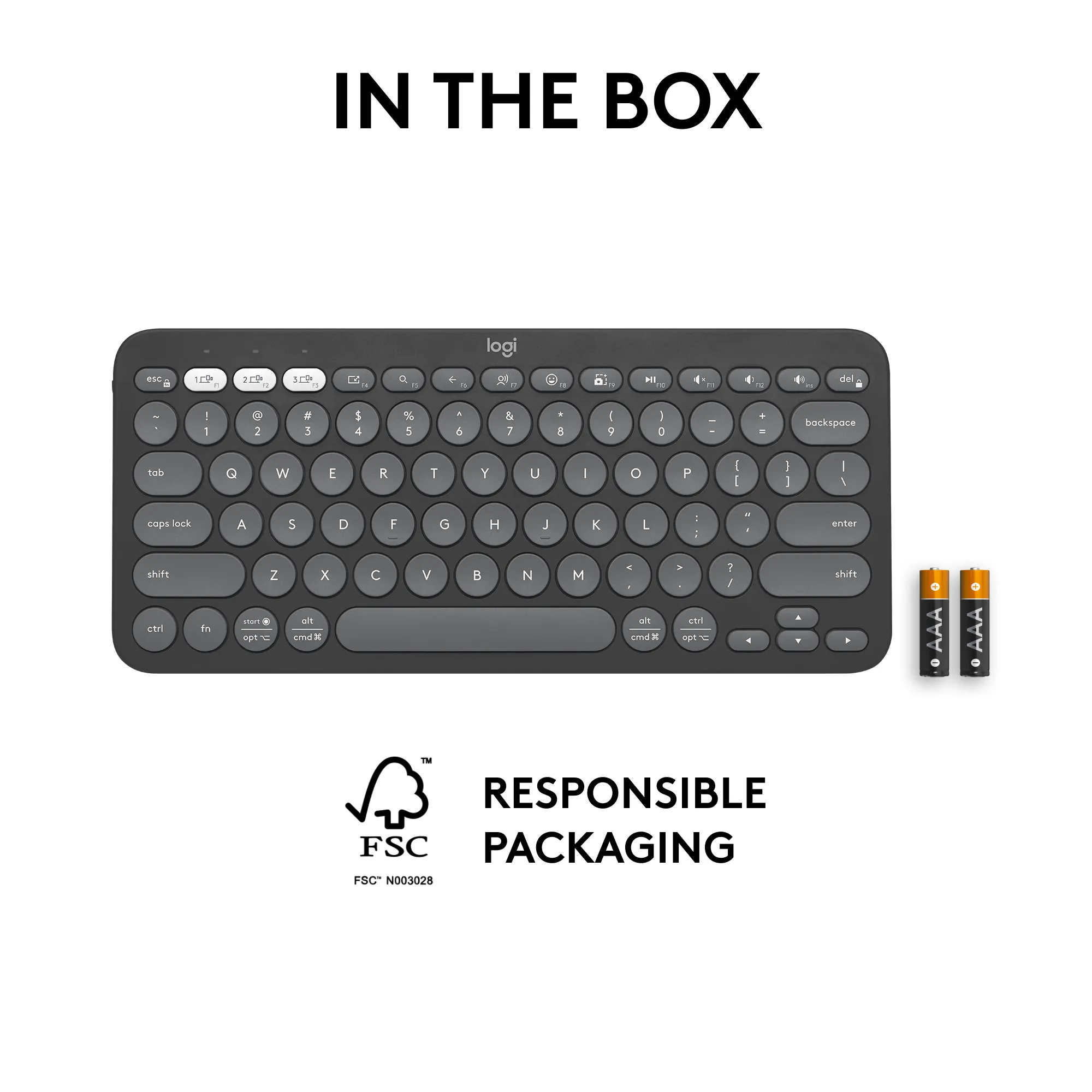 Logitech Pebble Keys 2 K380s, Mini, Wireless, RF Wireless + Bluetooth, Scissor key switch, QWERTY, Graphite
