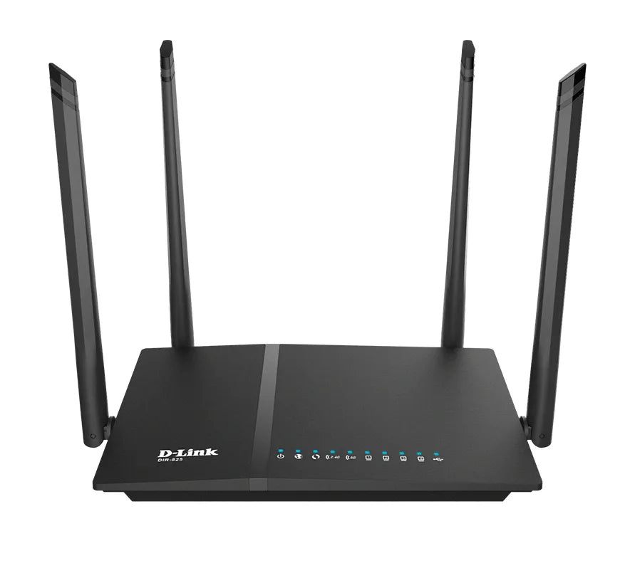 D-Link DIR-825, Wi-Fi 5 (802.11ac), Dual-band (2.4 GHz / 5 GHz), Ethernet LAN, Black, Tabletop router