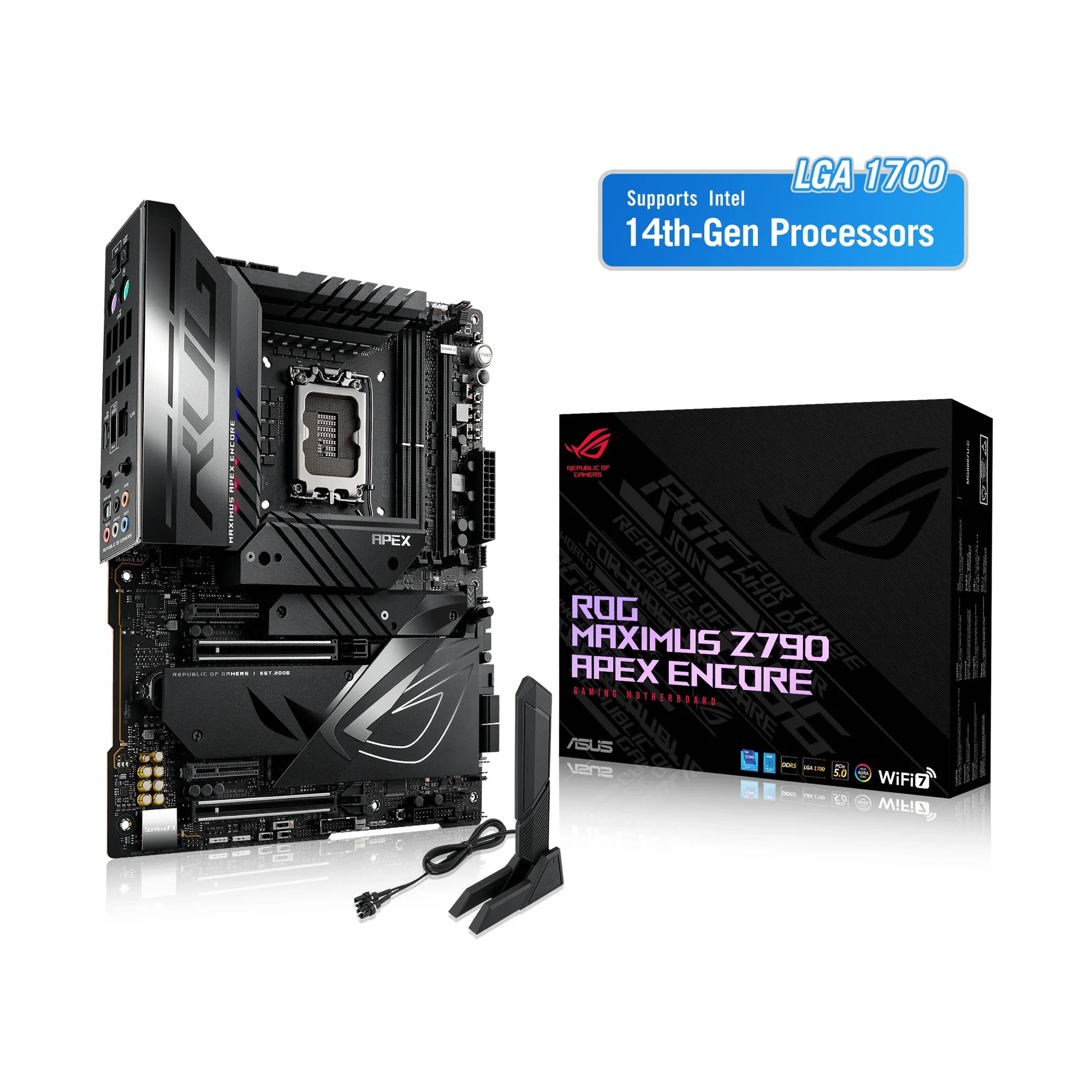 ASUS ROG MAXIMUS Z790 APEX ENCORE, Intel, LGA 1700, Intel® Celeron®, Intel® Core™ i3, Intel® Core™ i5, Intel® Core™ i7, Intel® Core™ i9,..., DDR5-SDRAM, 96 GB, DIMM