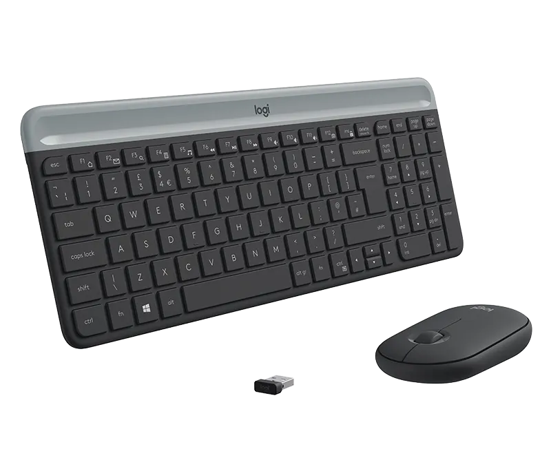 Logitech MK470 Slim Combo, Full-size (100%), Wireless, RF Wireless, QWERTY, Graphite, Mouse included