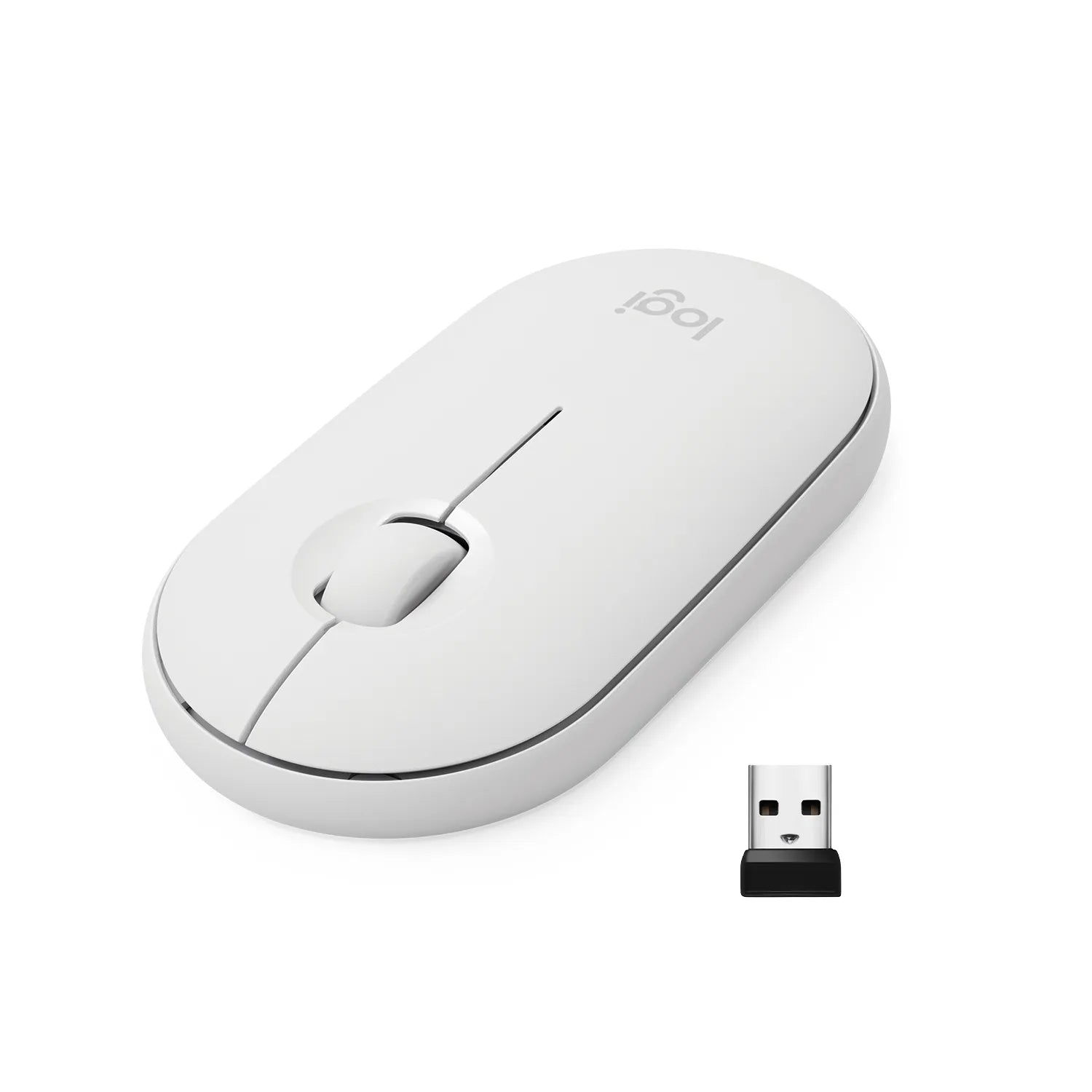 Logitech Pebble M350, Ambidextrous, Optical, RF Wireless + Bluetooth, 1000 DPI, White