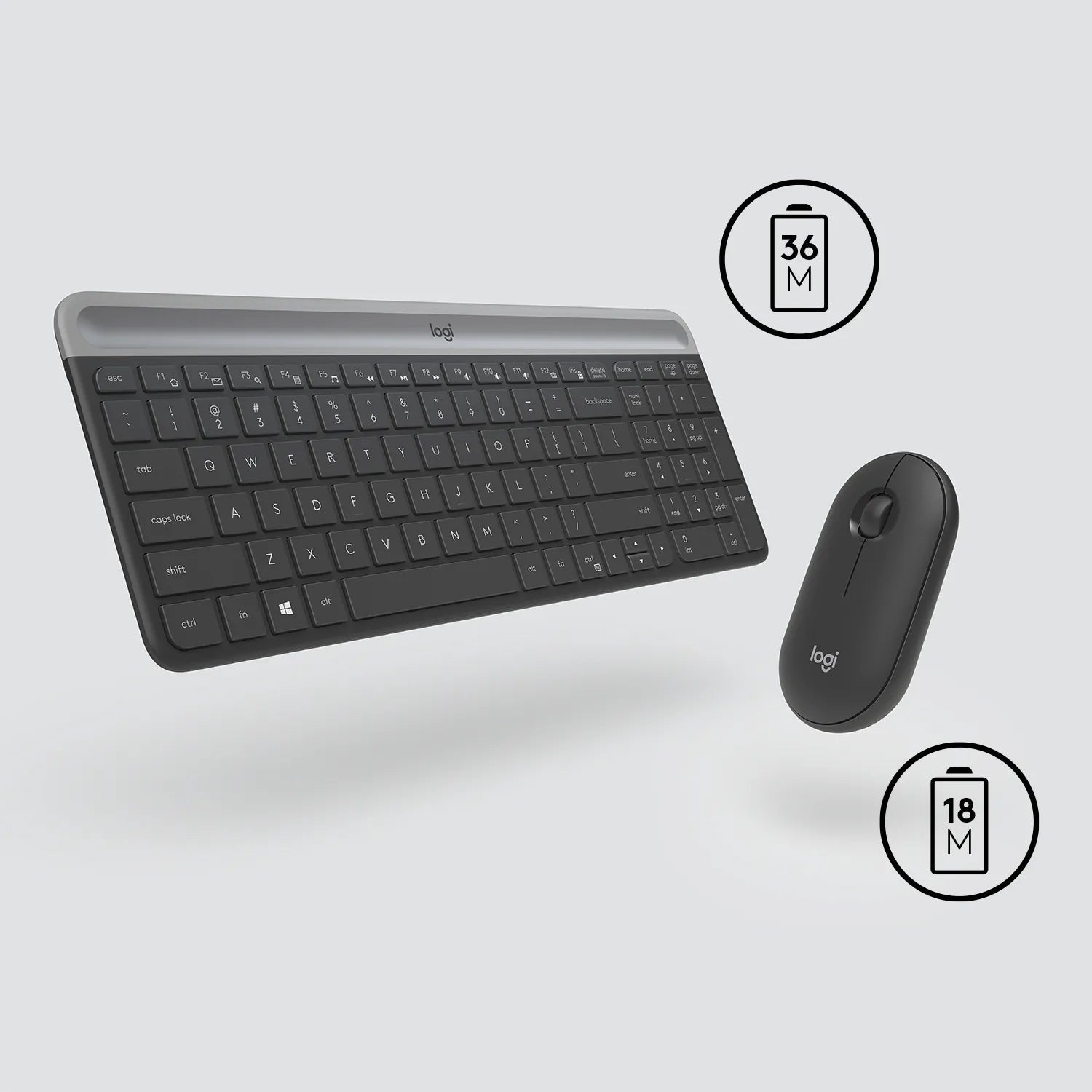 Logitech MK470 Slim Combo, Full-size (100%), Wireless, RF Wireless, QWERTY, Graphite, Mouse included