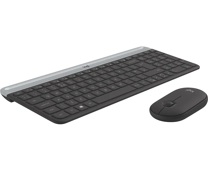 Logitech Slim Wireless Combo MK470, Full-size (100%), RF Wireless, QWERTY, Graphite, Mouse included