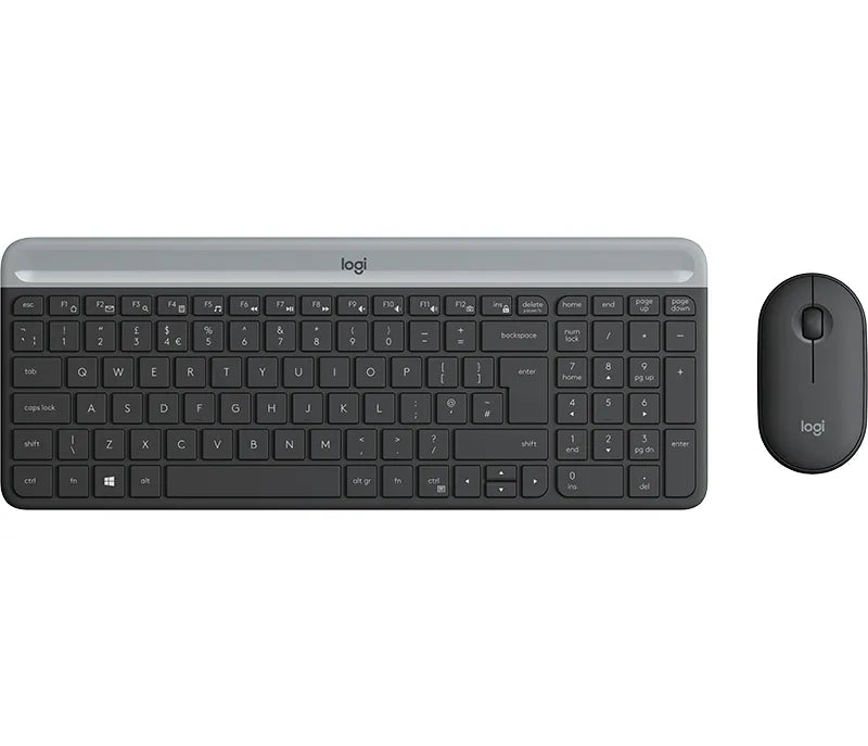 Logitech Slim Wireless Combo MK470, Full-size (100%), RF Wireless, QWERTY, Graphite, Mouse included