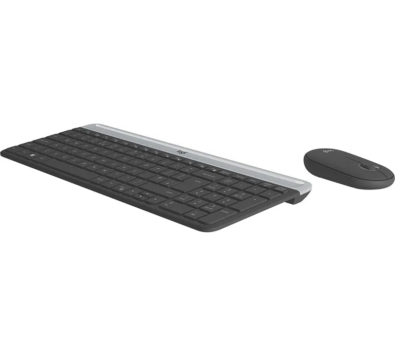 Logitech Slim Wireless Combo MK470, Full-size (100%), RF Wireless, QWERTY, Graphite, Mouse included