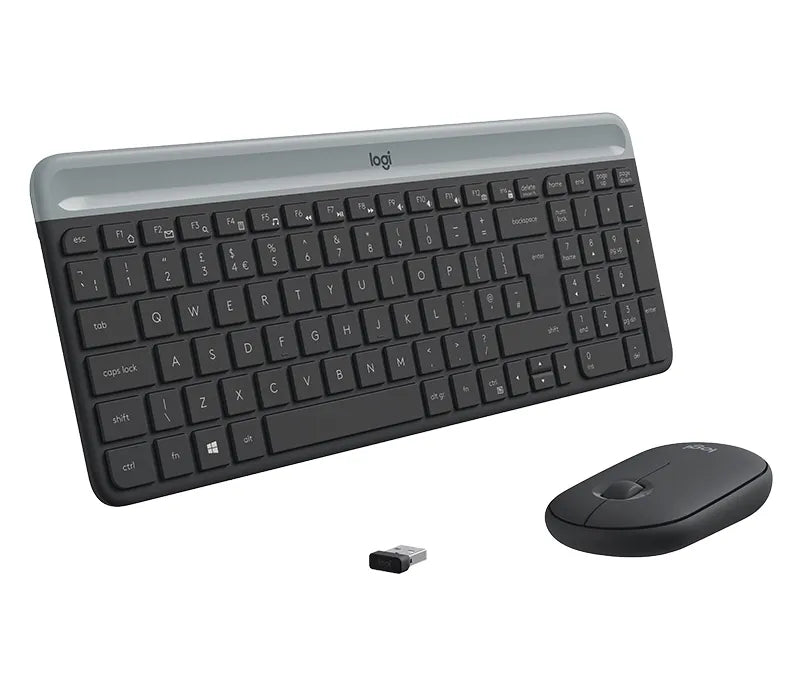 Logitech Slim Wireless Combo MK470, Full-size (100%), RF Wireless, QWERTY, Graphite, Mouse included