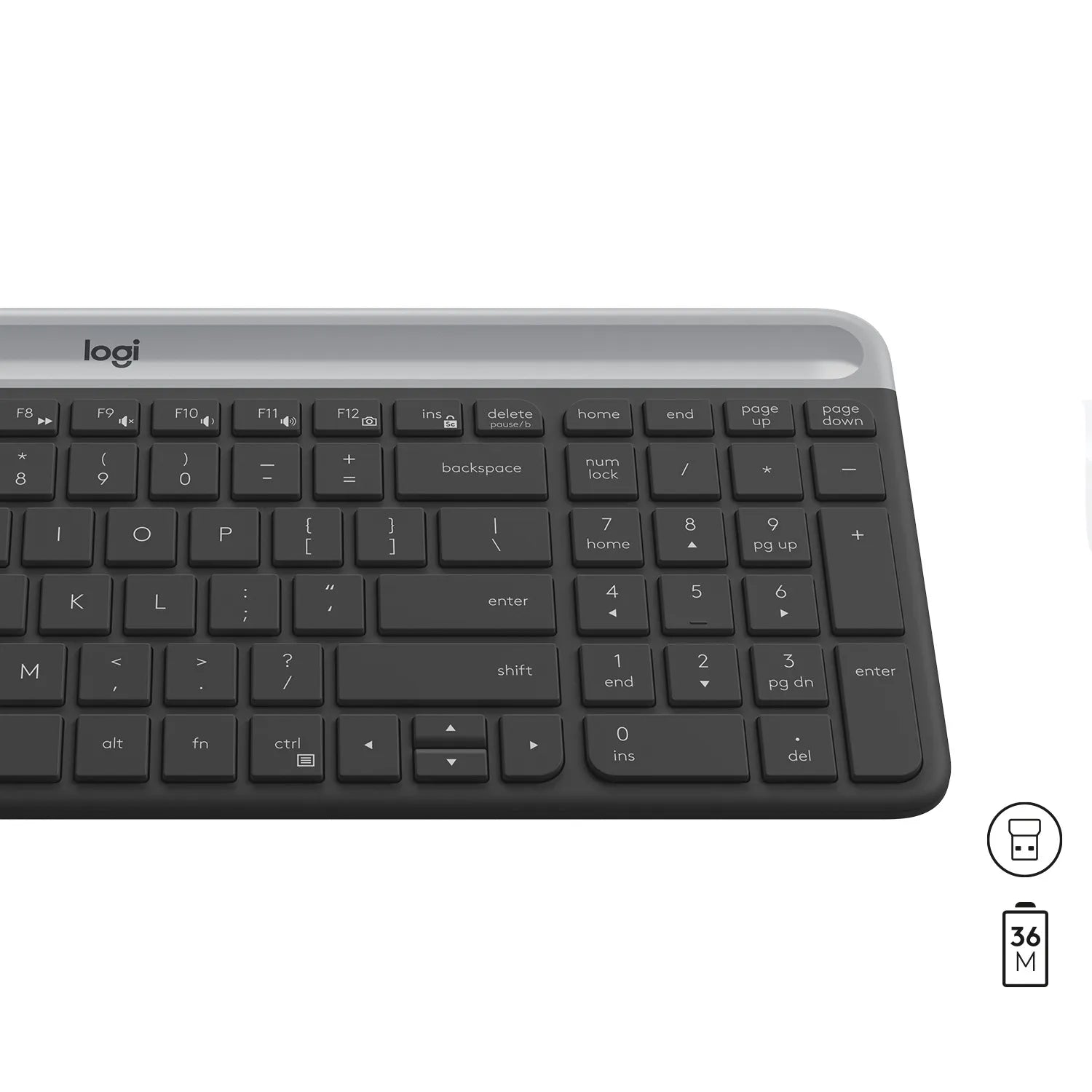 Logitech MK470 Slim Combo, Full-size (100%), Wireless, RF Wireless, QWERTY, Graphite, Mouse included