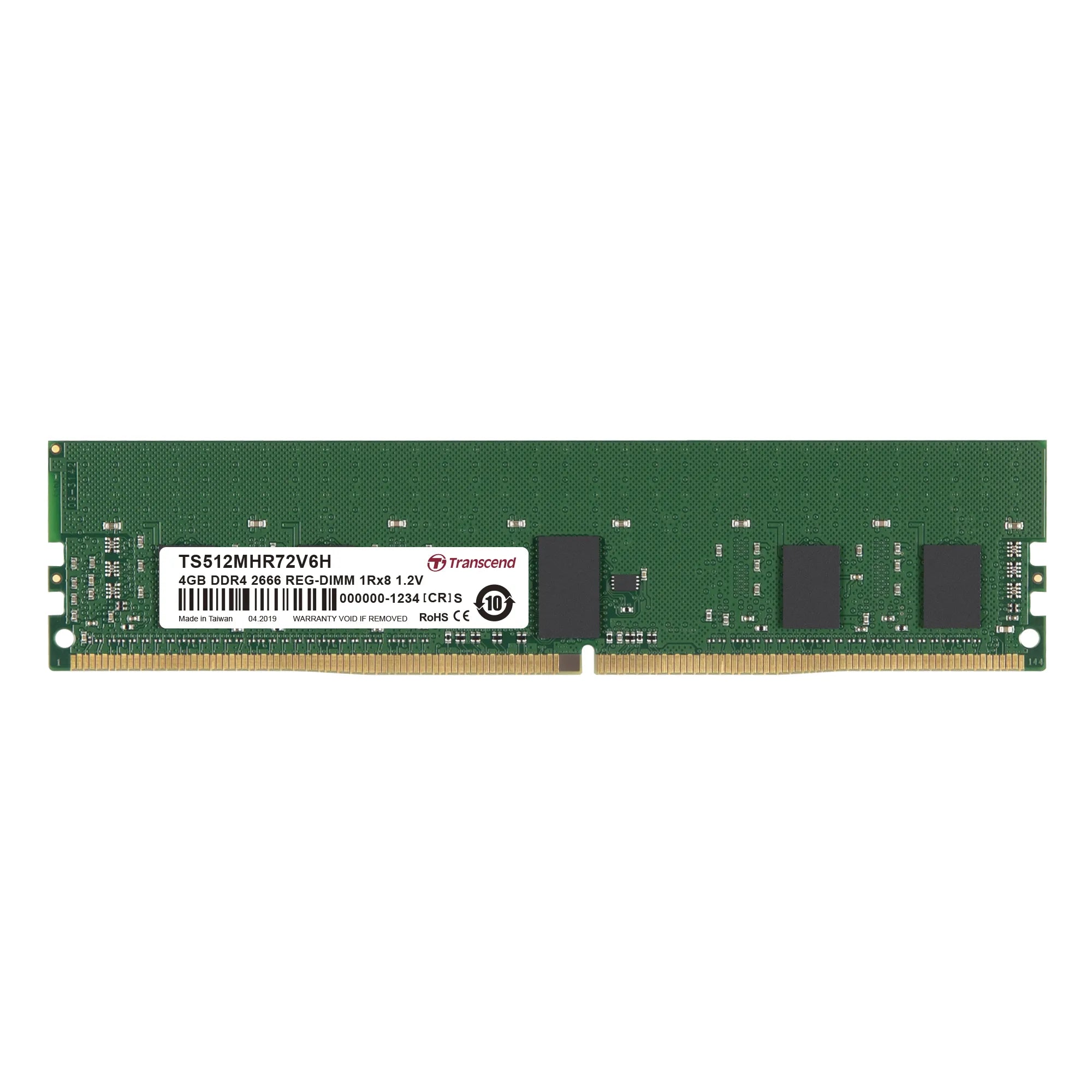 Transcend DDR4-2666 R-DIMM 4GB, 4 GB, 1 x 8 GB, DDR4, 2666 MHz, 288-pin DIMM