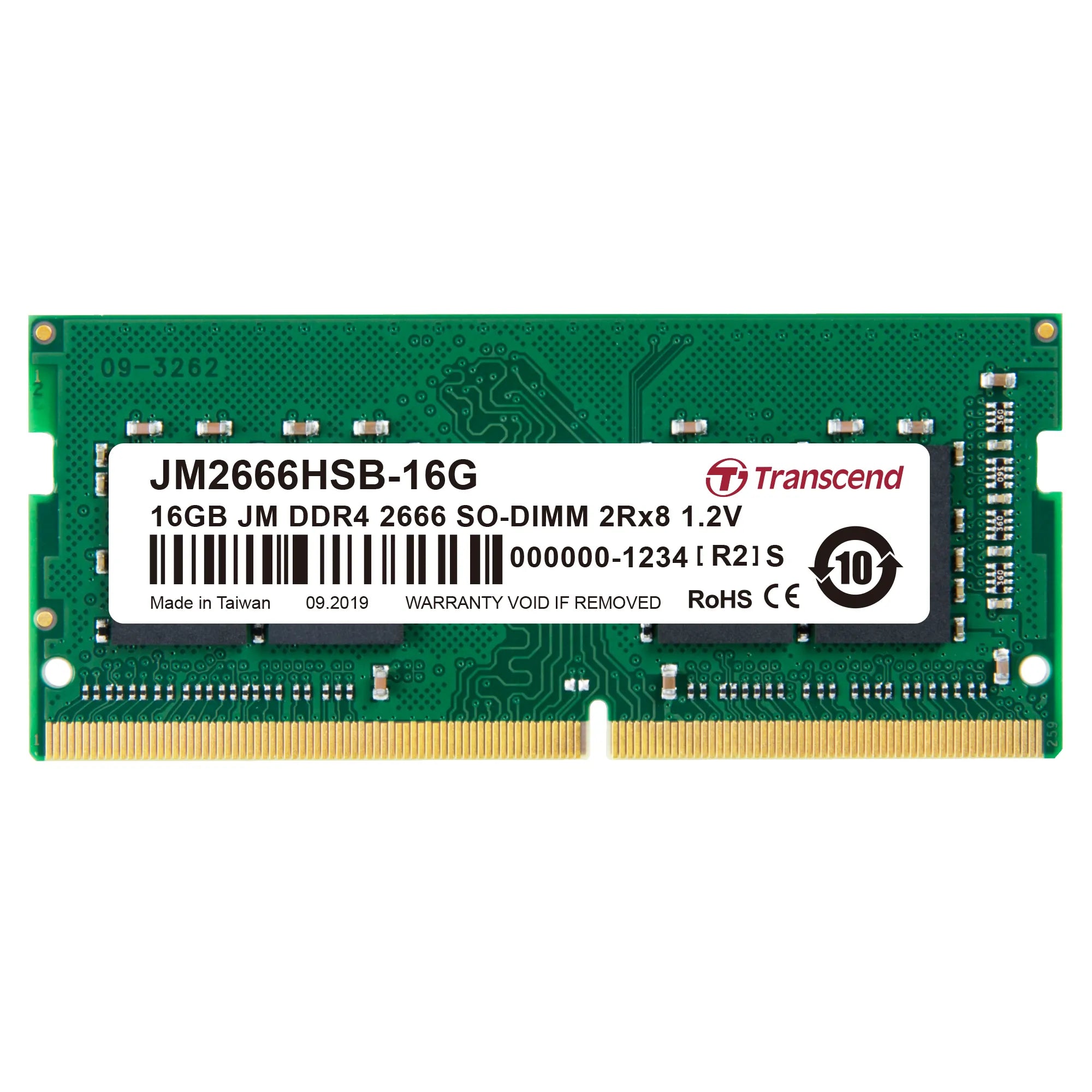 Transcend JetRam DDR4-2666 SO-DIMM 16GB, 16 GB, 1 x 16 GB, DDR4, 2666 MHz, 260-pin SO-DIMM