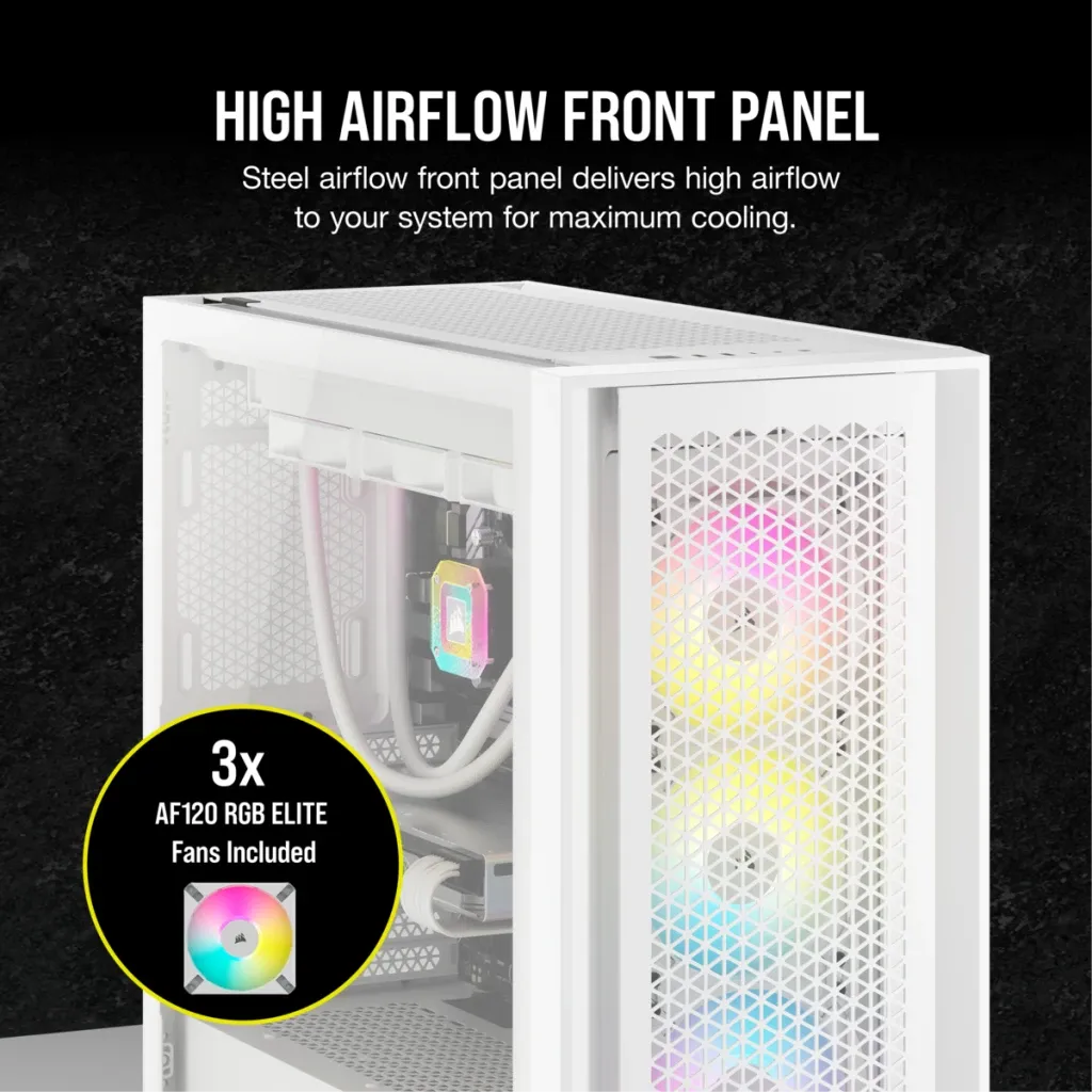 Corsair iCUE 5000D RGB Airflow, Midi Tower, PC, White, ATX, EATX, micro ATX, Mini-ITX, Plastic, Steel, Tempered glass, Gaming