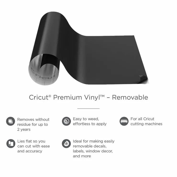 Cricut Prem Vinyl, Removable, Black, Vinyl, Indoor, 1220 mm, 305 mm