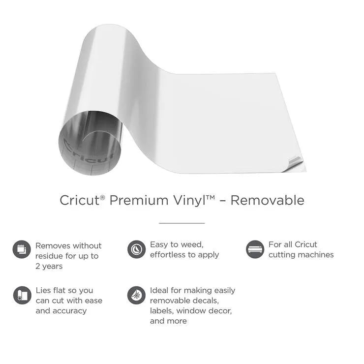 Cricut Prem Vinyl, Removable, White, Vinyl, Indoor, 1220 mm, 305 mm