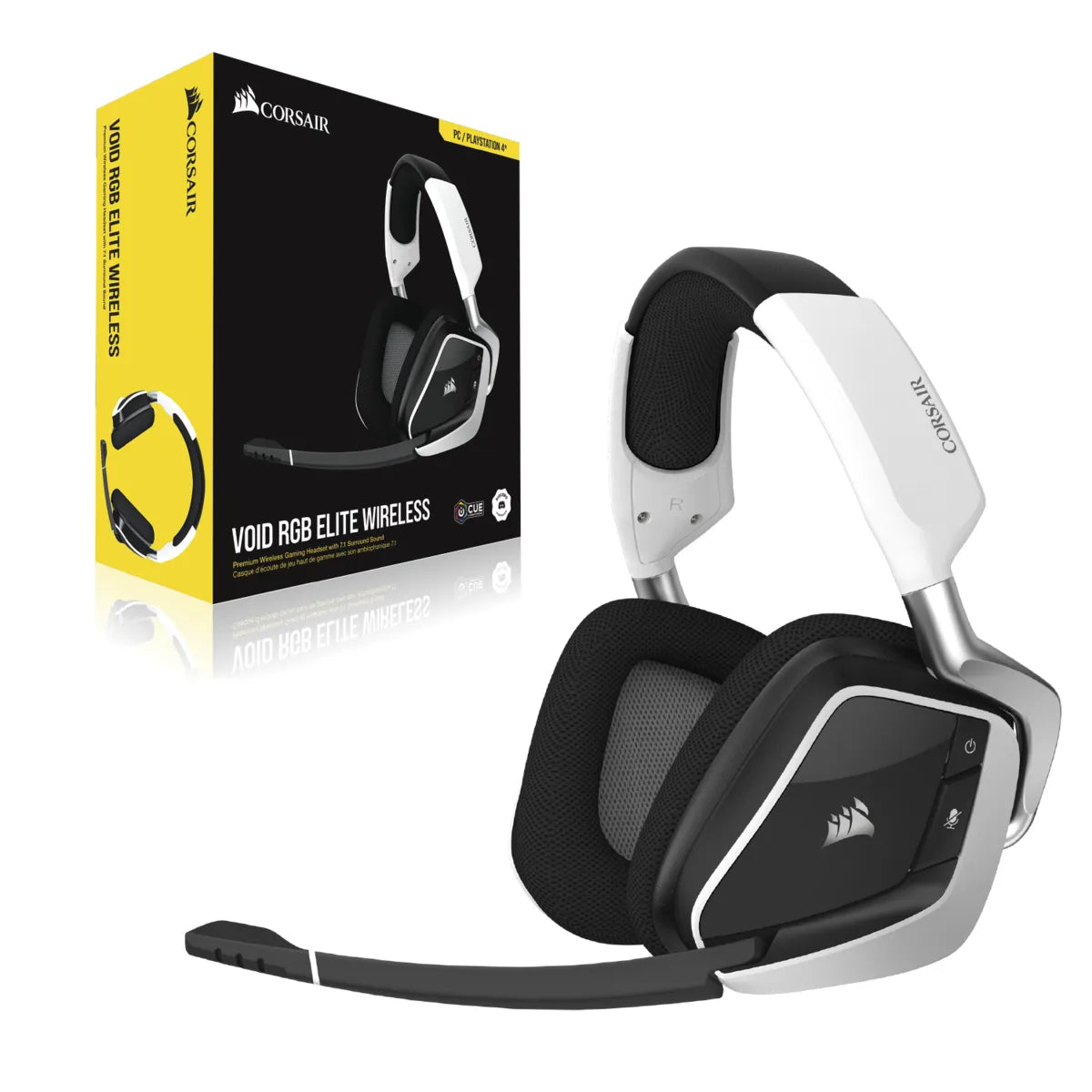 Corsair VOID RGB ELITE Wireless, Headset, Head-band, Gaming, Black,White, Binaural, 7.1 Surround Sound