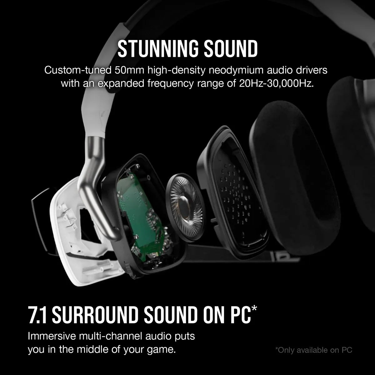 Corsair VOID RGB ELITE Wireless, Headset, Head-band, Gaming, Black,White, Binaural, 7.1 Surround Sound