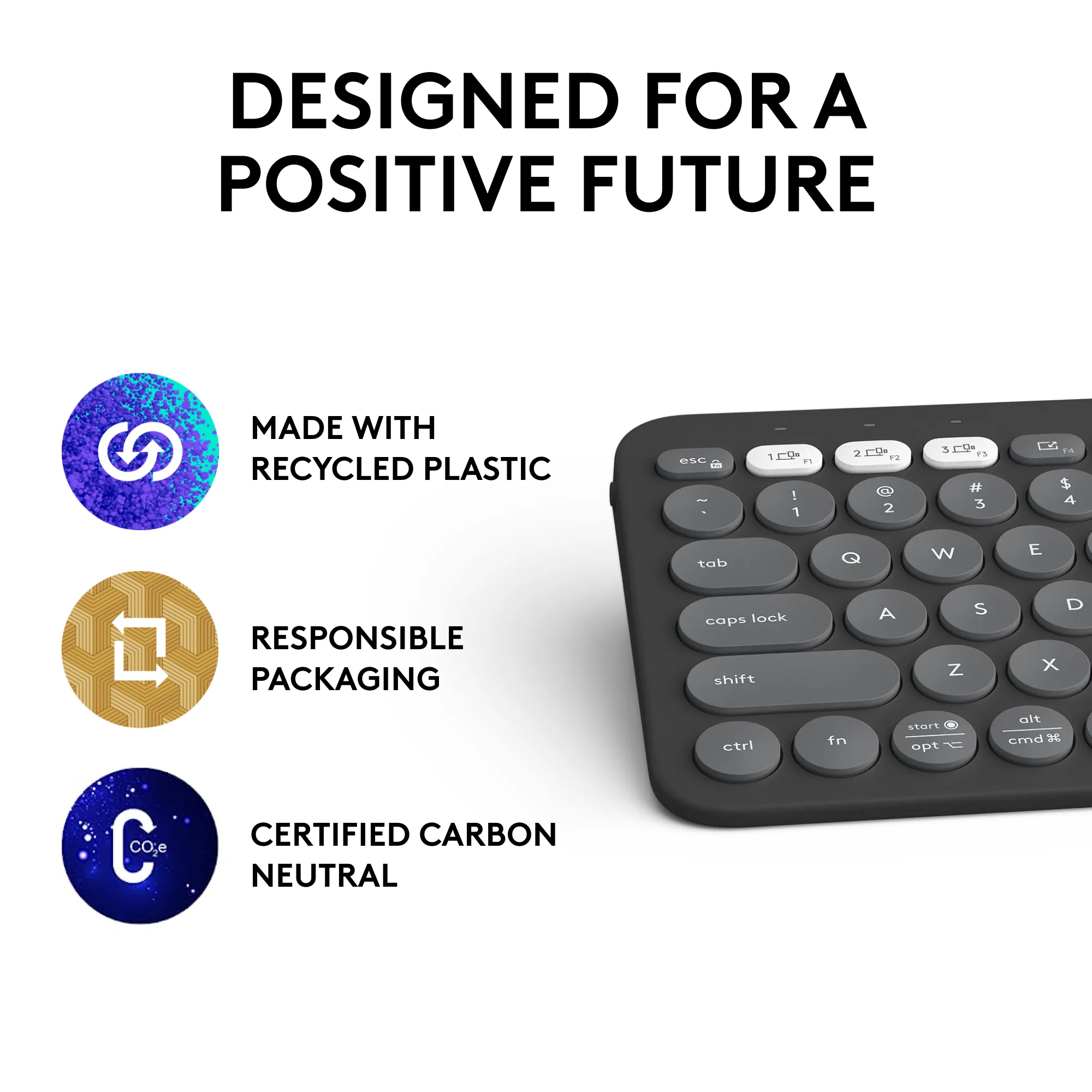Logitech Pebble Keys 2 K380s, Mini, Wireless, RF Wireless + Bluetooth, Scissor key switch, QWERTY, Graphite