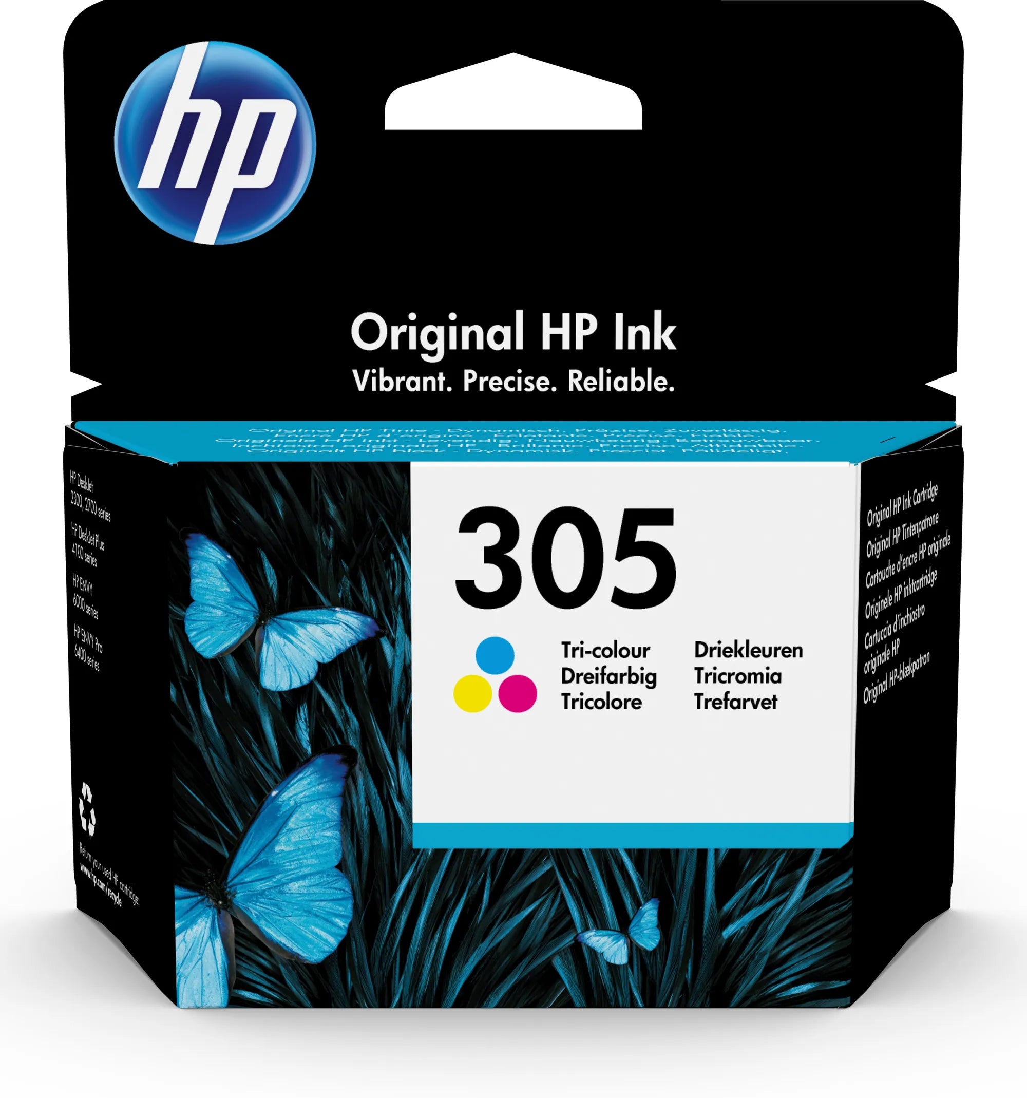 HP 305, Original, Dye-based ink, Cyan, Magenta, Yellow, HP, HP DeskJet 1200, 2300, 2700, 2730, 2755, 4100, 4134, 4155 / HP ENVY 6020, 6022, 6030, 6032, 6052,..., 1 pc(s)