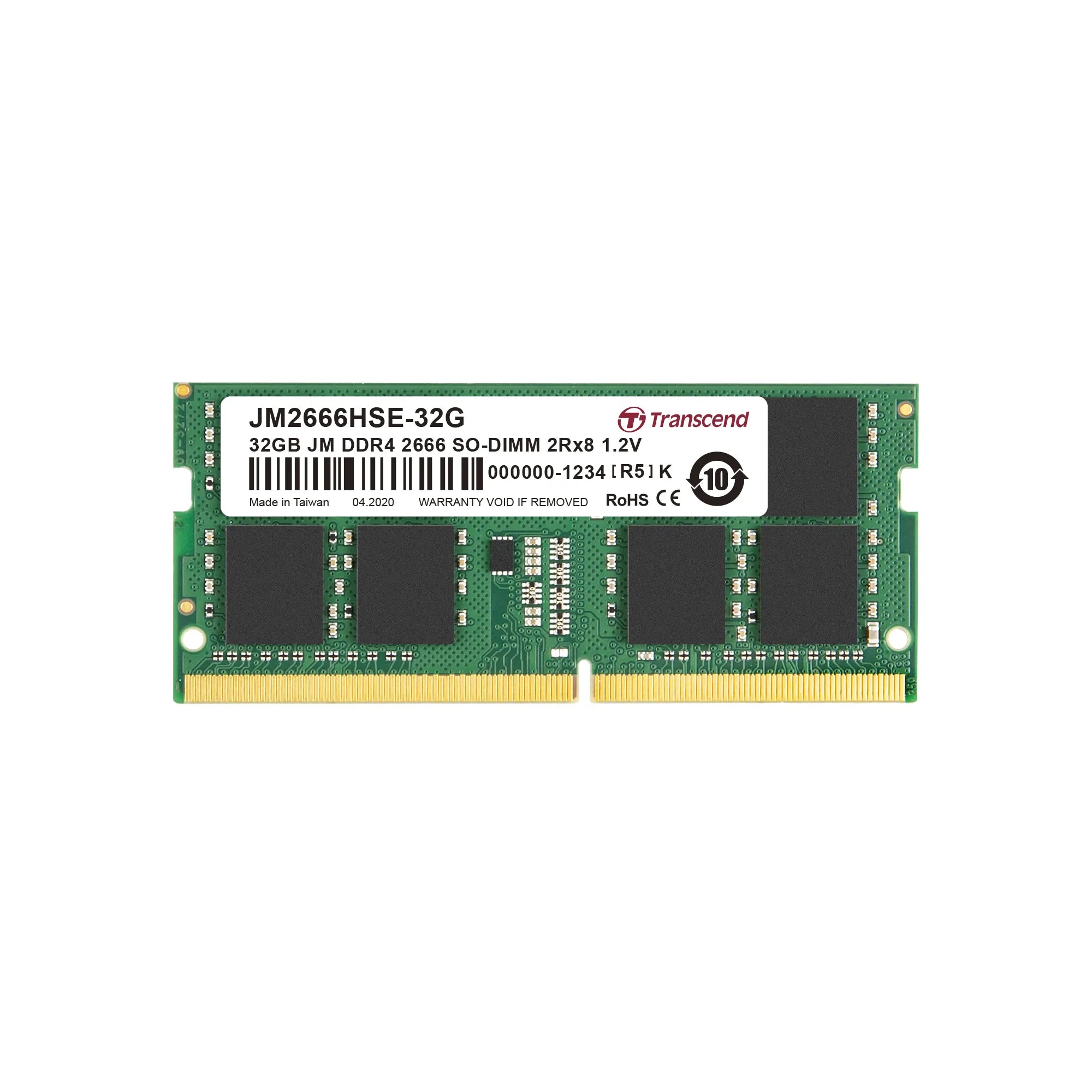 Transcend JetRam DDR4-2666 SO-DIMM 32GB, 32 GB, 2 x 8 GB, DDR4, 2666 MHz, 260-pin SO-DIMM