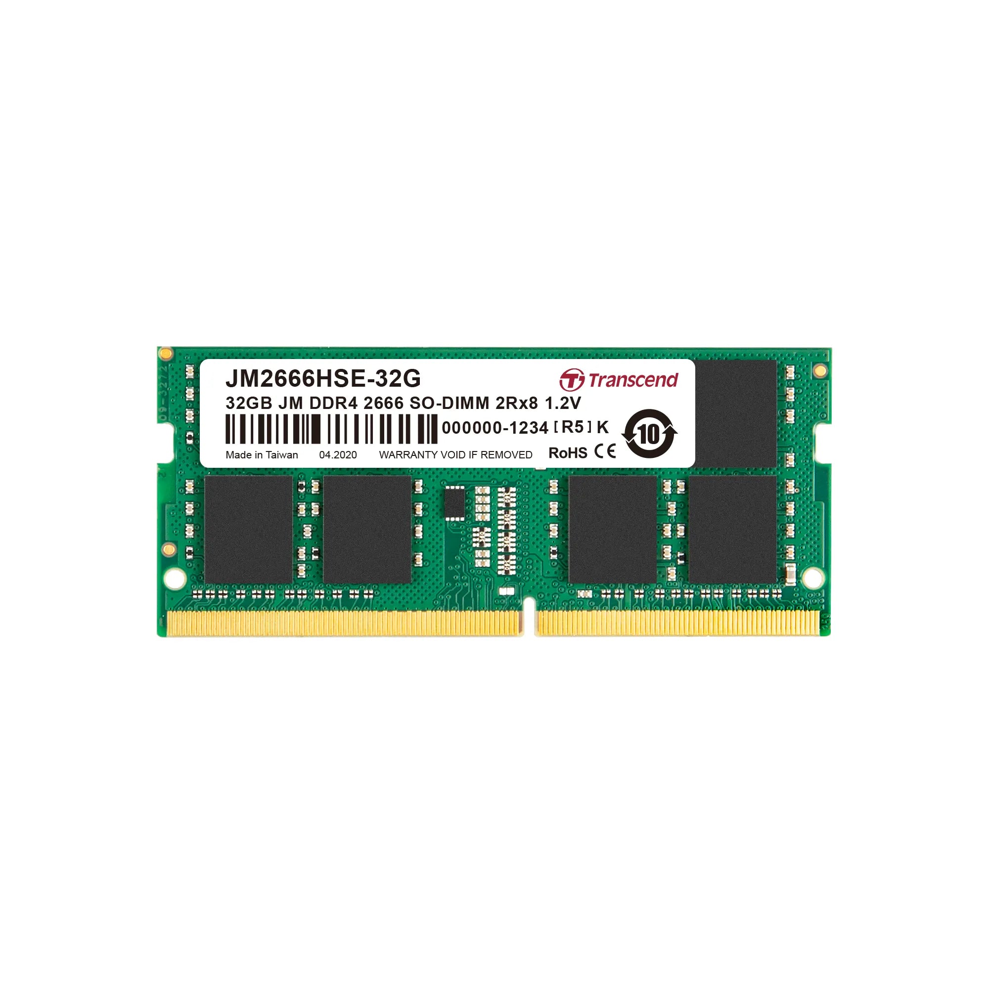 Transcend JetRam DDR4-2666 SO-DIMM 32GB, 32 GB, 2 x 8 GB, DDR4, 2666 MHz, 260-pin SO-DIMM