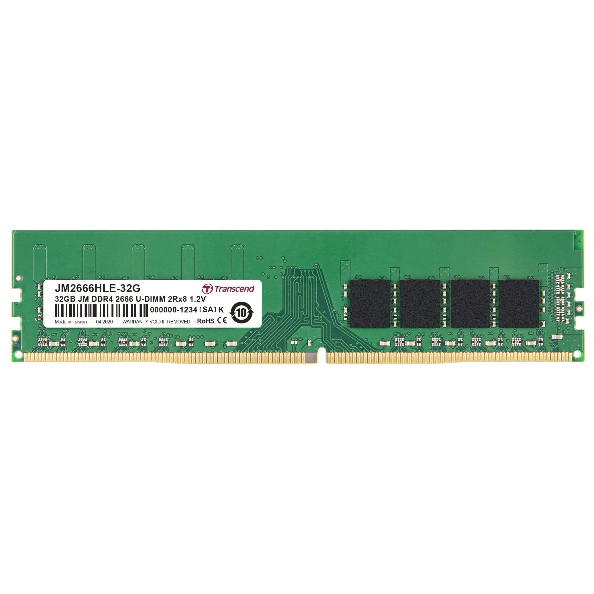 Transcend JetRam DDR4-2666 U-DIMM 32GB, 32 GB, 2 x 8 GB, DDR4, 2666 MHz, 288-pin DIMM