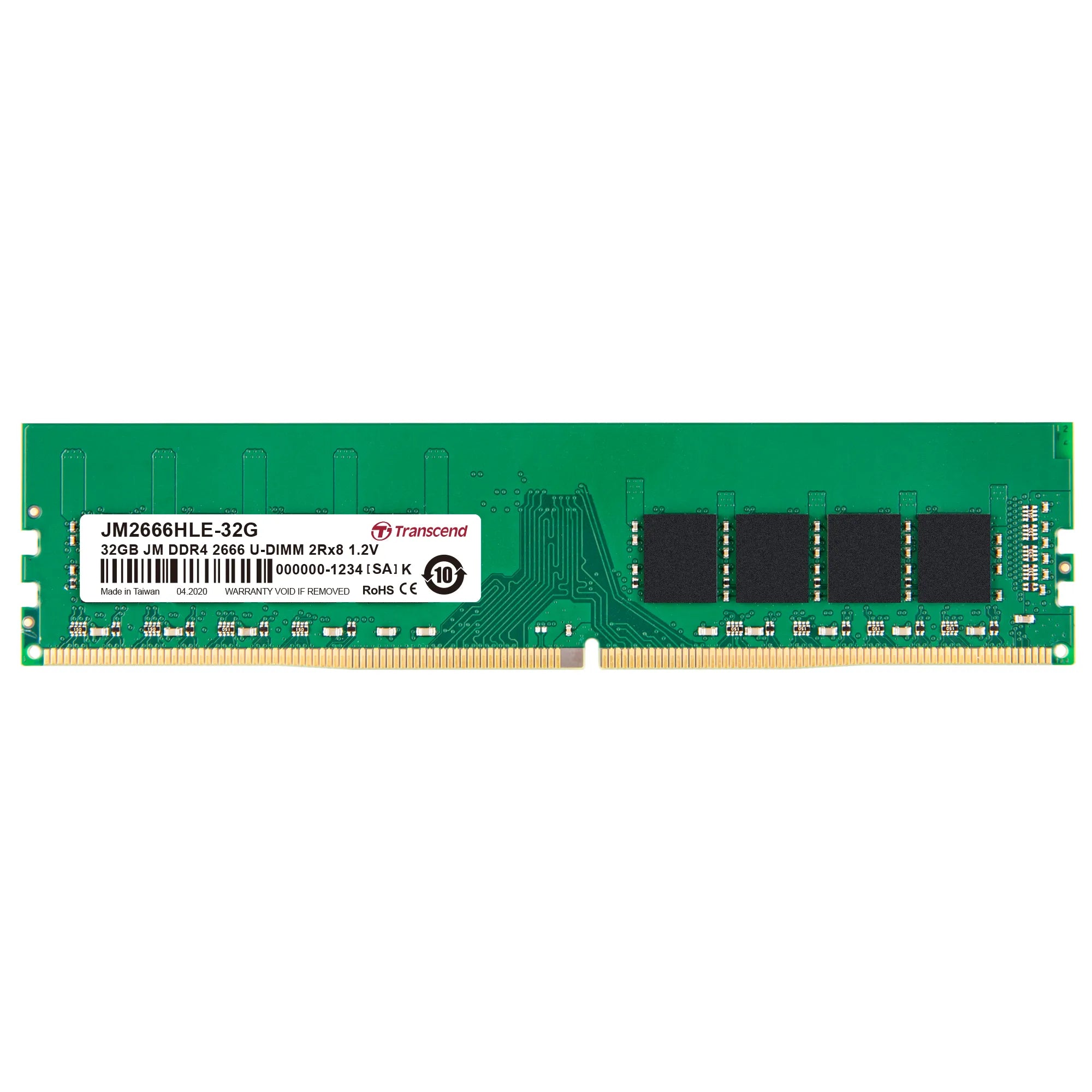 Transcend JetRam DDR4-2666 U-DIMM 32GB, 32 GB, 1 x 32 GB, DDR4, 2666 MHz, 288-pin DIMM