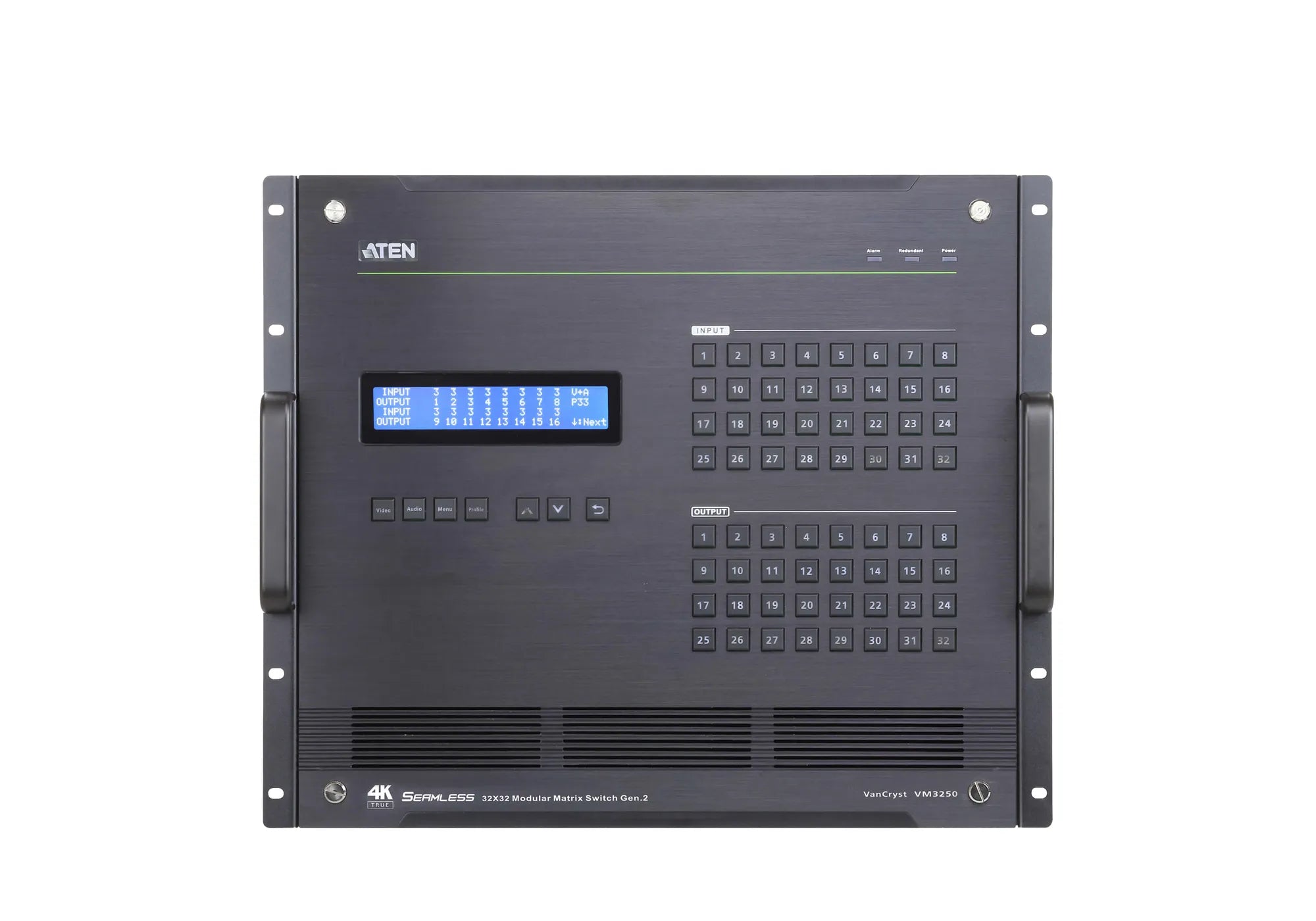 ATEN VM3250, Modular AV matrix switchers, 22.5 Gbit/s, 4096 x 2160 pixels, Black, Metal, 9U