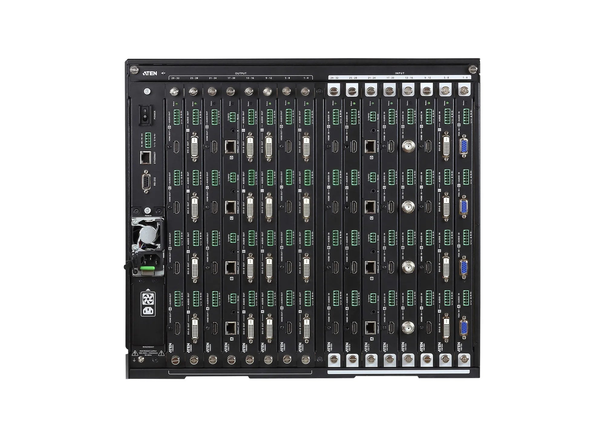 ATEN VM3250, Modular AV matrix switchers, 22.5 Gbit/s, 4096 x 2160 pixels, Black, Metal, 9U