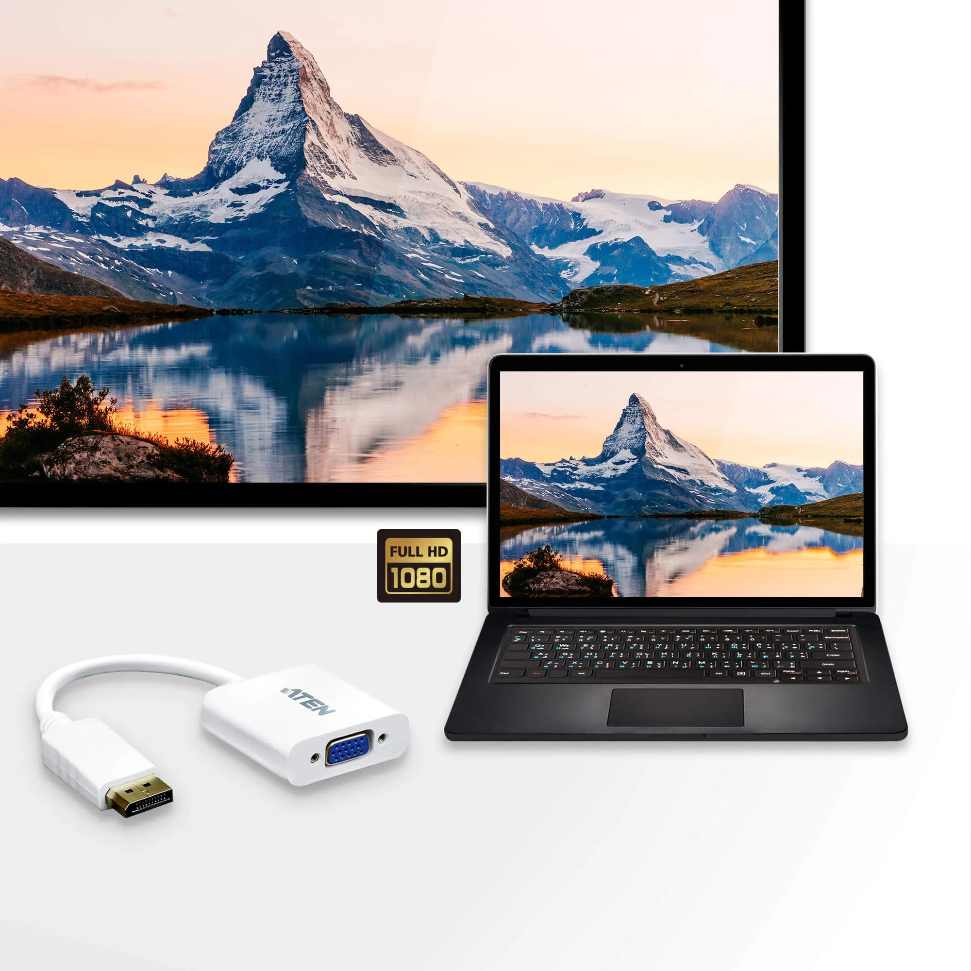 ATEN VC925, DisplayPort, VGA (D-Sub), Male, Female, Straight, Straight