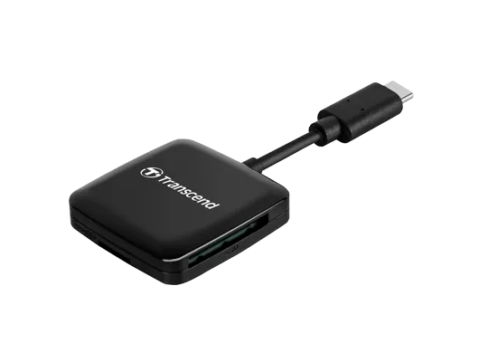 Transcend RDC3 Card Reader, MicroSDHC, MicroSDXC, SDHC, SDXC, Black, CE/FCC/BSMI/KC/RCM/EAC, USB 3.2 Gen 1 (3.1 Gen 1) Type-C, 115 mm, 30 mm