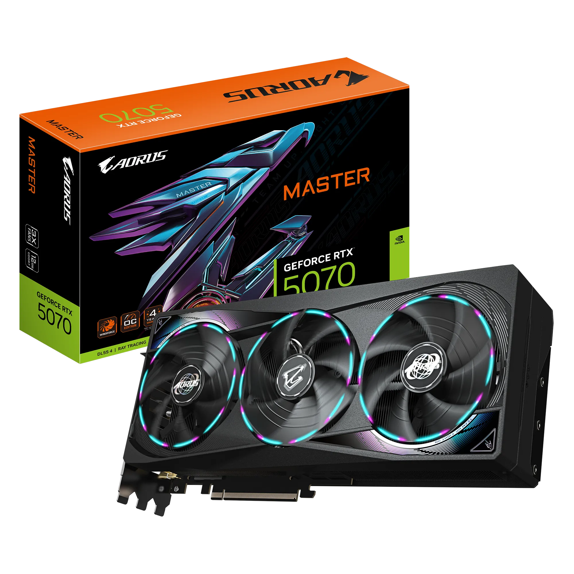 GIGABYTE AORUS GeForce RTX 5070 MASTER 12G Graphics Card - 12GB GDDR7, 192bit, PCI-E 5.0, 2715 MHz Core Clock, 3 x DP 2.1a, 1 x HDMI 2.1b, NVIDIA DLSS 4, GV-N5070AORUS M-12GD, GeForce RTX 5070, 12 GB, GDDR7, 192 bit, 7680 x 4320 pixels, PCI Express x16 5.0